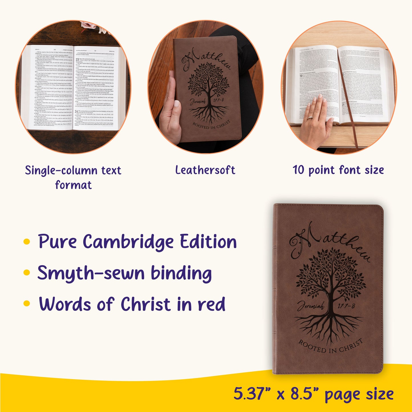 Personalized KJV Single-Column Bible, Custom Engraved Name, Rooted in Christ Tree Design, Christian Gifts, Gifts for Her, Gifts for Him
