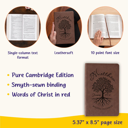 Personalized KJV Single - Column Bible, Custom Engraved Name, Rooted in Christ Tree Design, Christian Gifts, Gifts for Her, Gifts for Him - Religious Books - Aylev