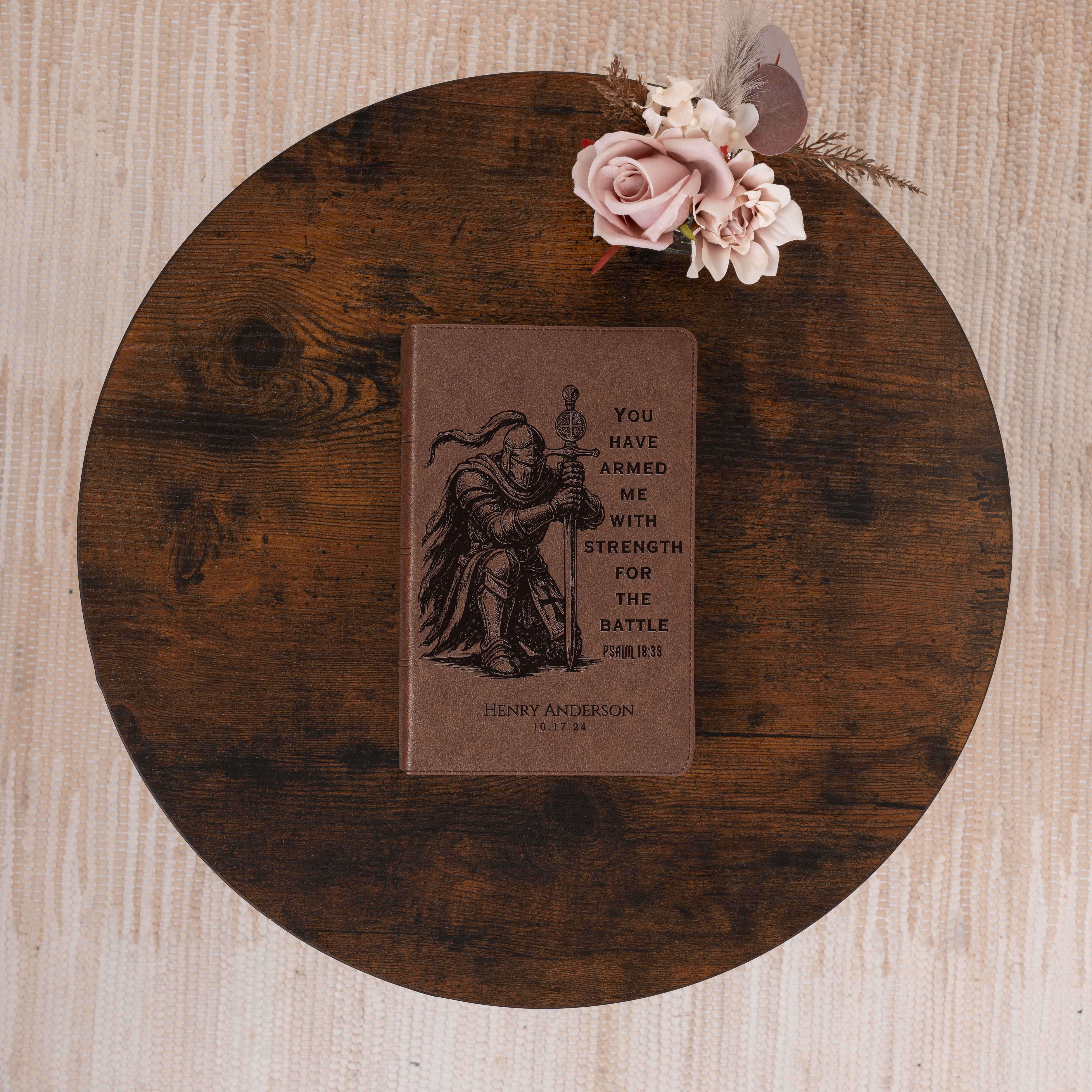 Personalized KJV Single-Column Bible, Custom Bible Engraved Name, Warrior Knight Design, Christian Gift, Baptism Gift, Bible Gift for Him