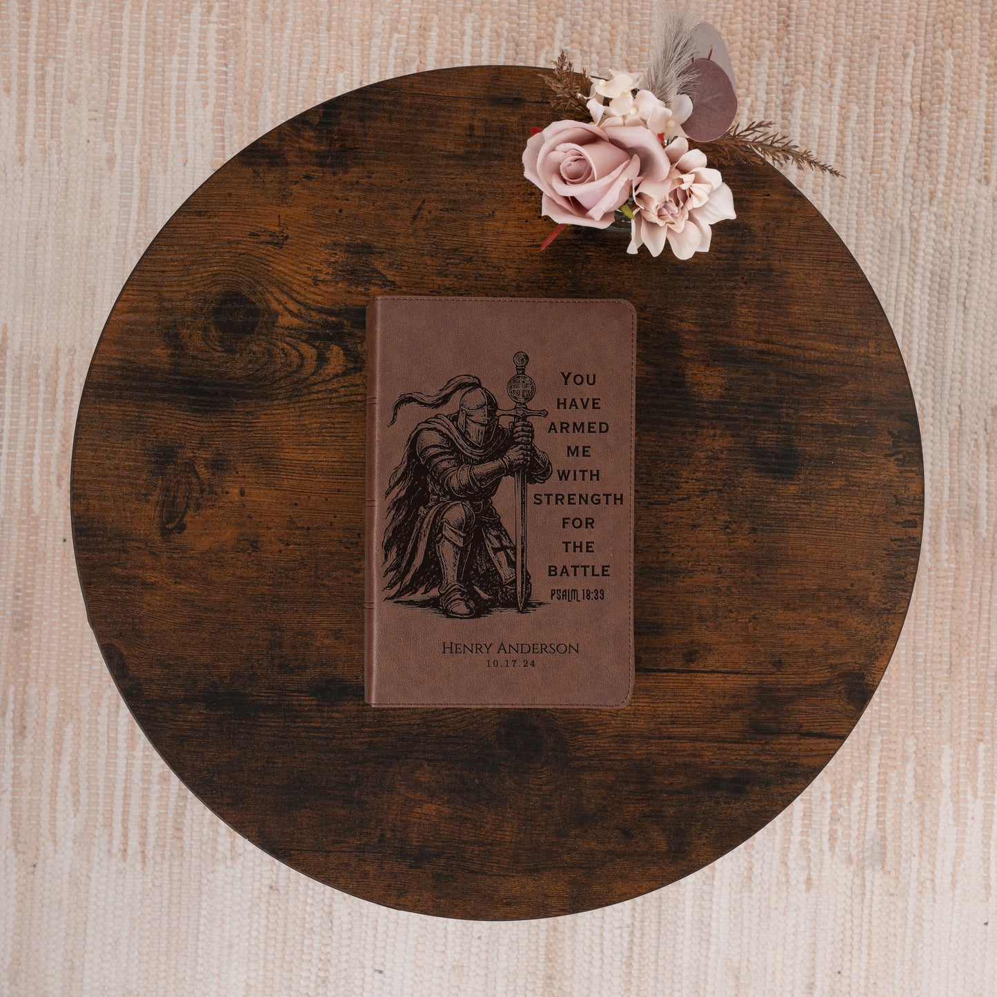 Personalized KJV Single-Column Bible, Custom Bible Engraved Name, Warrior Knight Design, Christian Gift, Baptism Gift, Bible Gift for Him