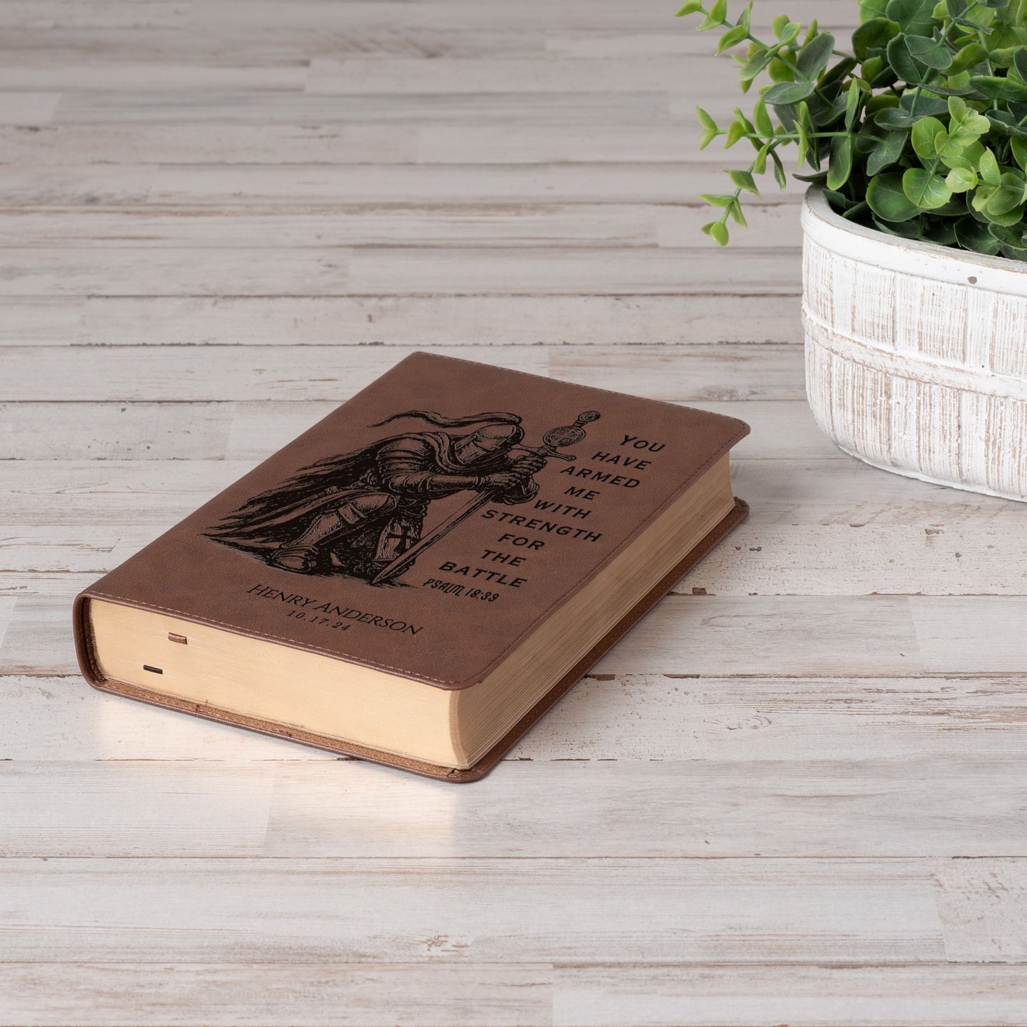 Personalized KJV Single-Column Bible, Custom Bible Engraved Name, Warrior Knight Design, Christian Gift, Baptism Gift, Bible Gift for Him