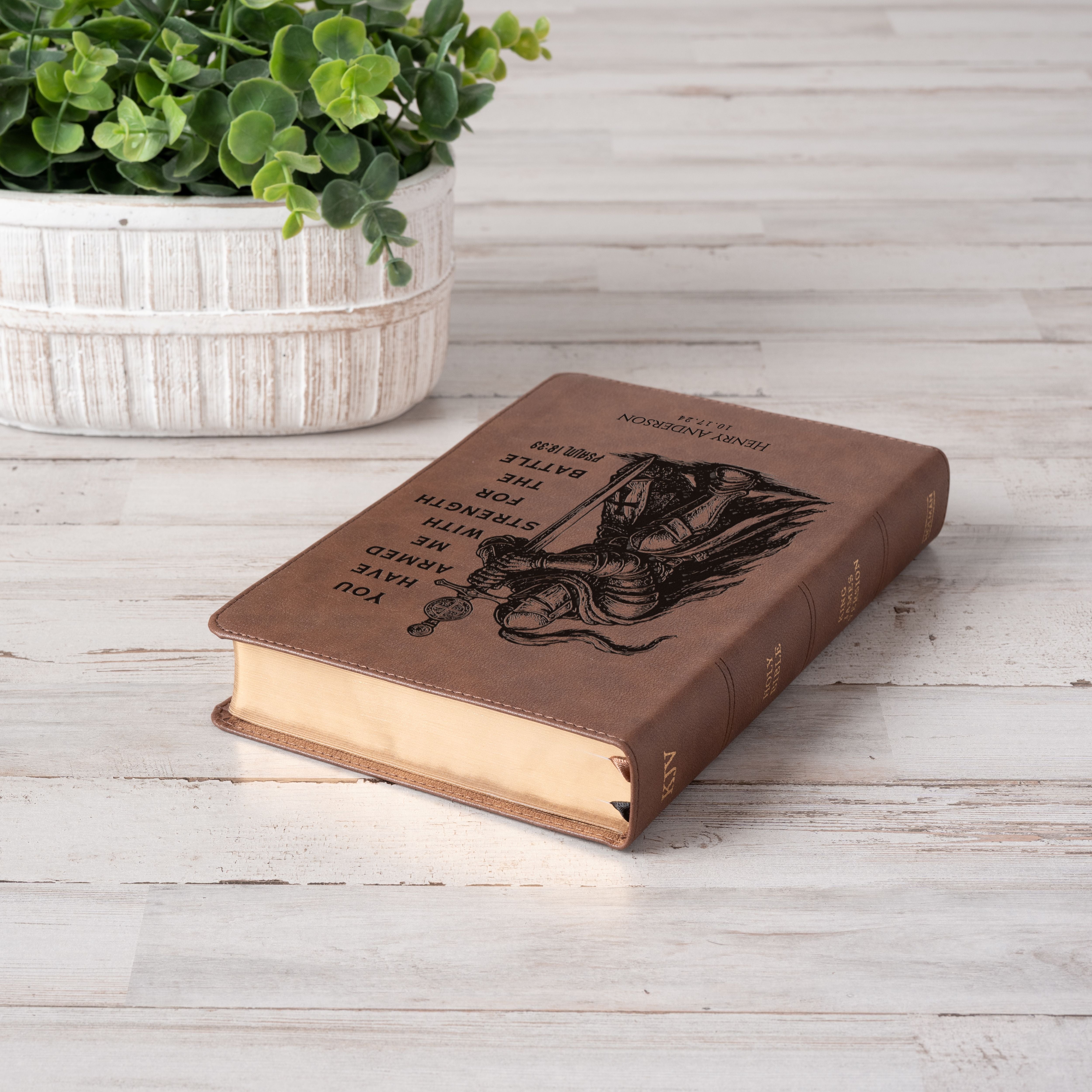 Personalized KJV Single-Column Bible, Custom Bible Engraved Name, Warrior Knight Design, Christian Gift, Baptism Gift, Bible Gift for Him