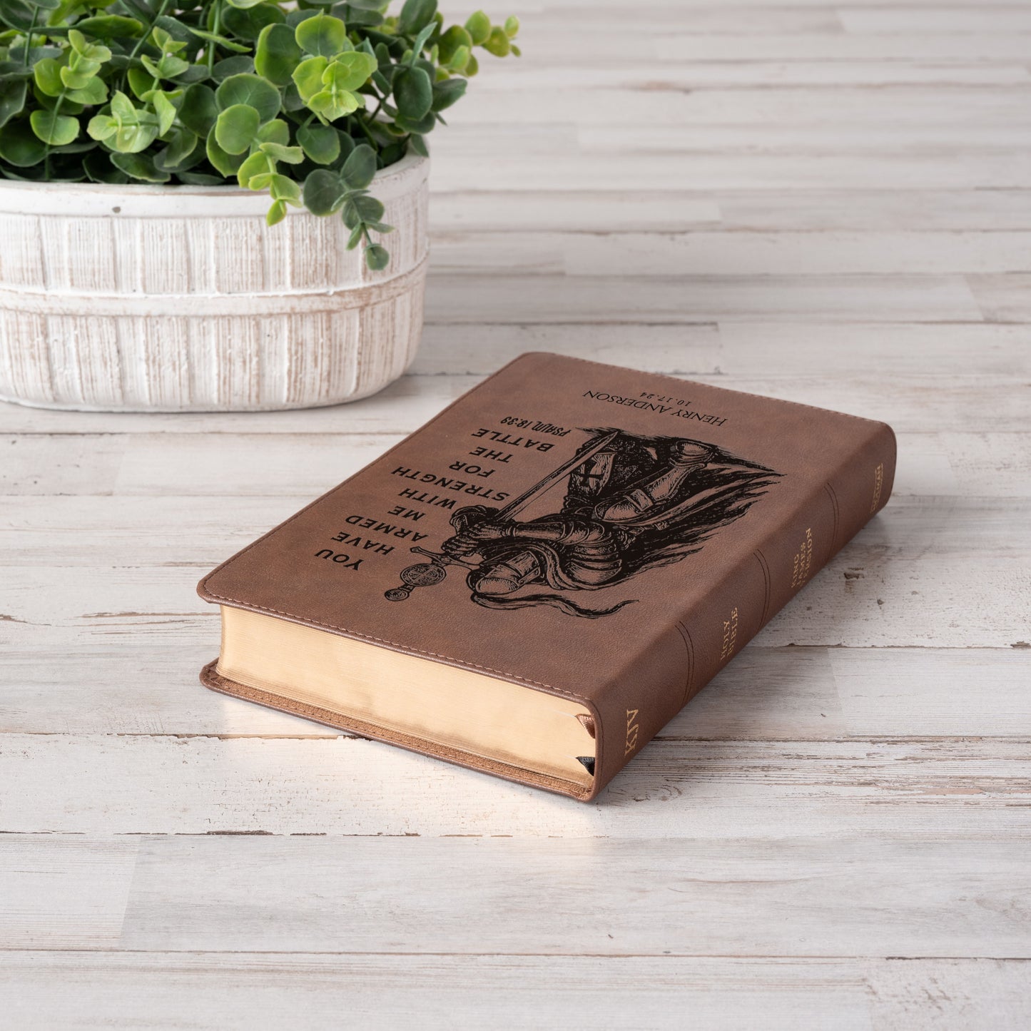 Personalized KJV Single-Column Bible, Custom Bible Engraved Name, Warrior Knight Design, Christian Gift, Baptism Gift, Bible Gift for Him