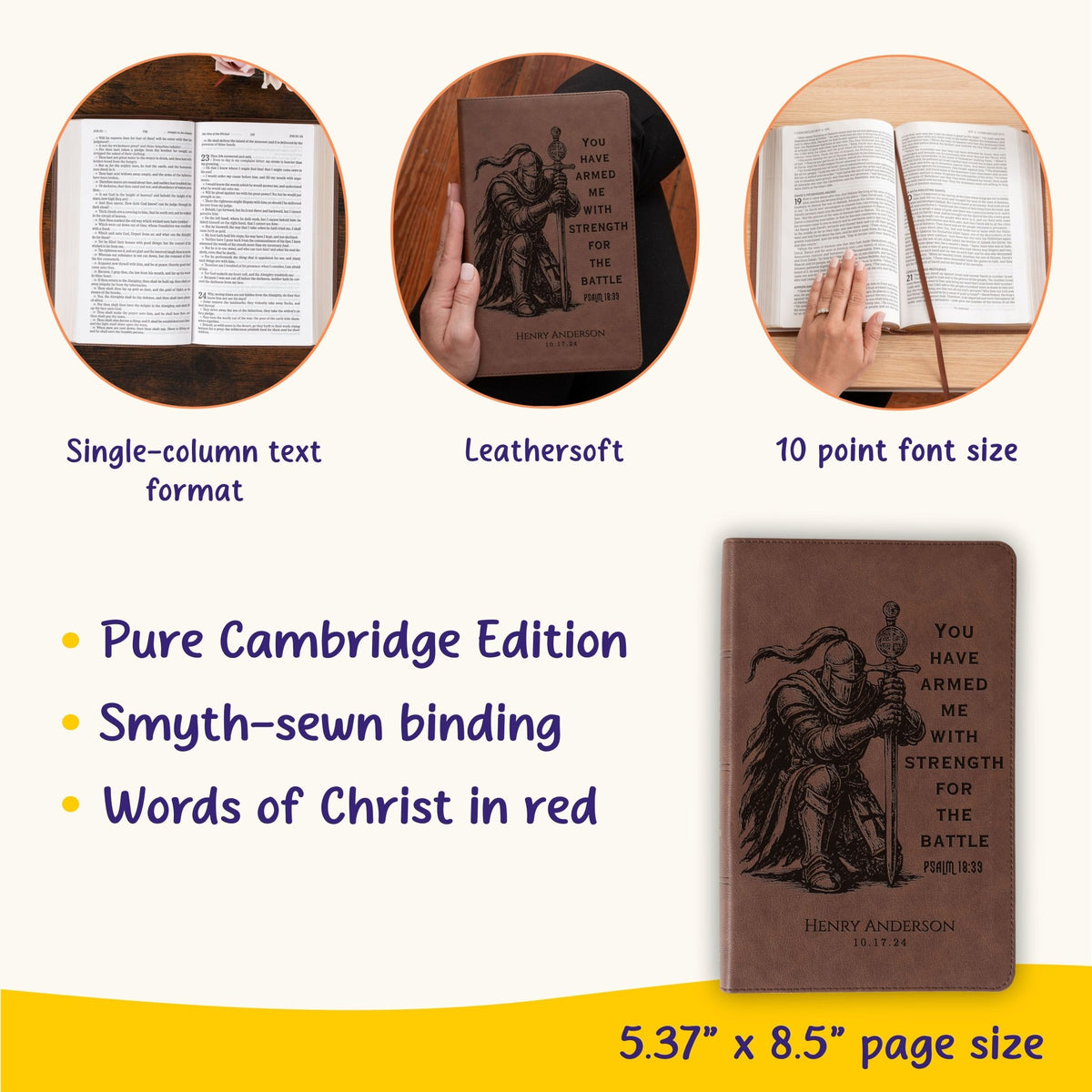 Personalized KJV Single - Column Bible, Custom Bible Engraved Name, Warrior Knight Design, Christian Gift, Baptism Gift, Bible Gift for Him - Religious Books - Aylev