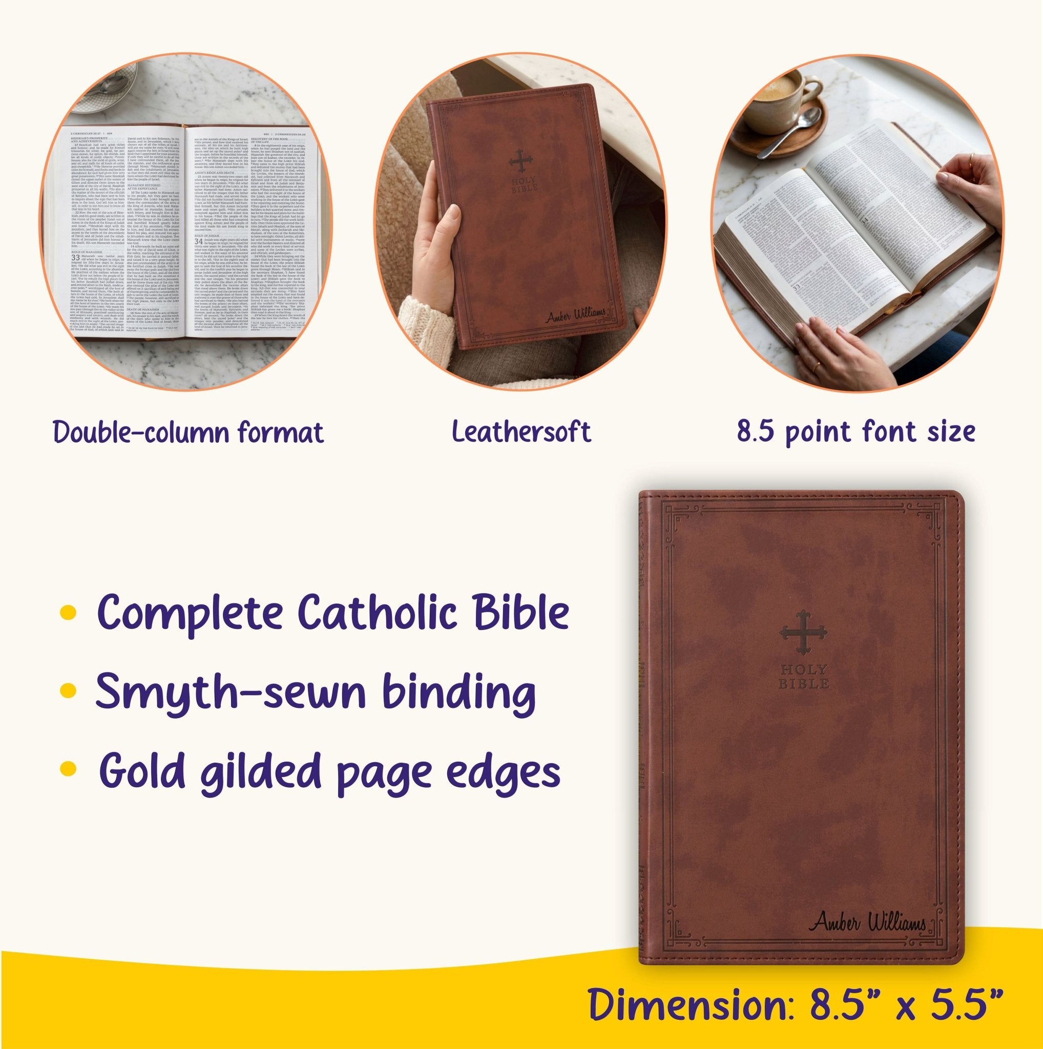Personalized NRSV Bible Catholic Edition, Custom Bible Name Engraved, Complete Catholic Bible, Christian & Baptism Gift for Men or Women - Religious Books - Aylev