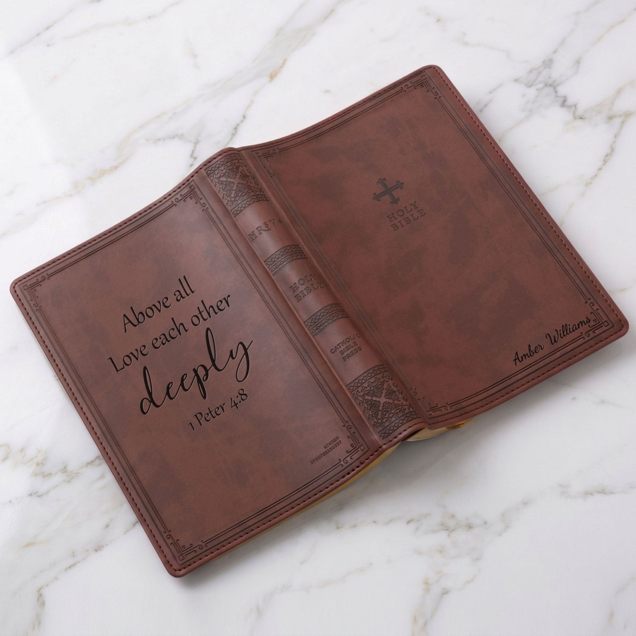 Personalized NRSV Bible Catholic Edition, Custom Bible Name Engraved, Complete Catholic Bible, Christian & Baptism Gift for Men or Women - Religious Books - Aylev