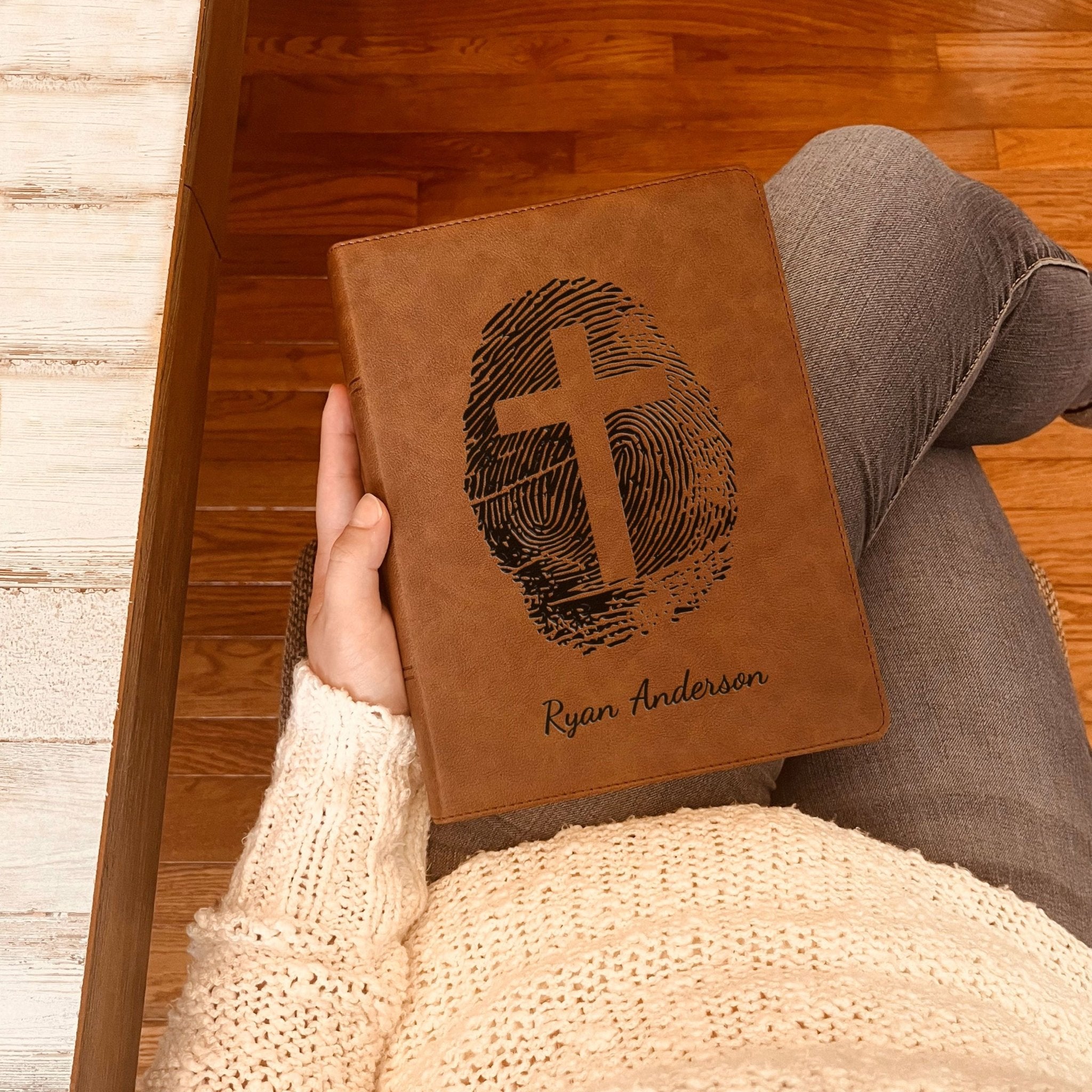Personalized CSB Bible, Custom Fingerprint & Cross Design with Name Engraved, Wide - Margin Bible, Gift for Baptism, Wedding, Confirmation - Religious Books - Aylev