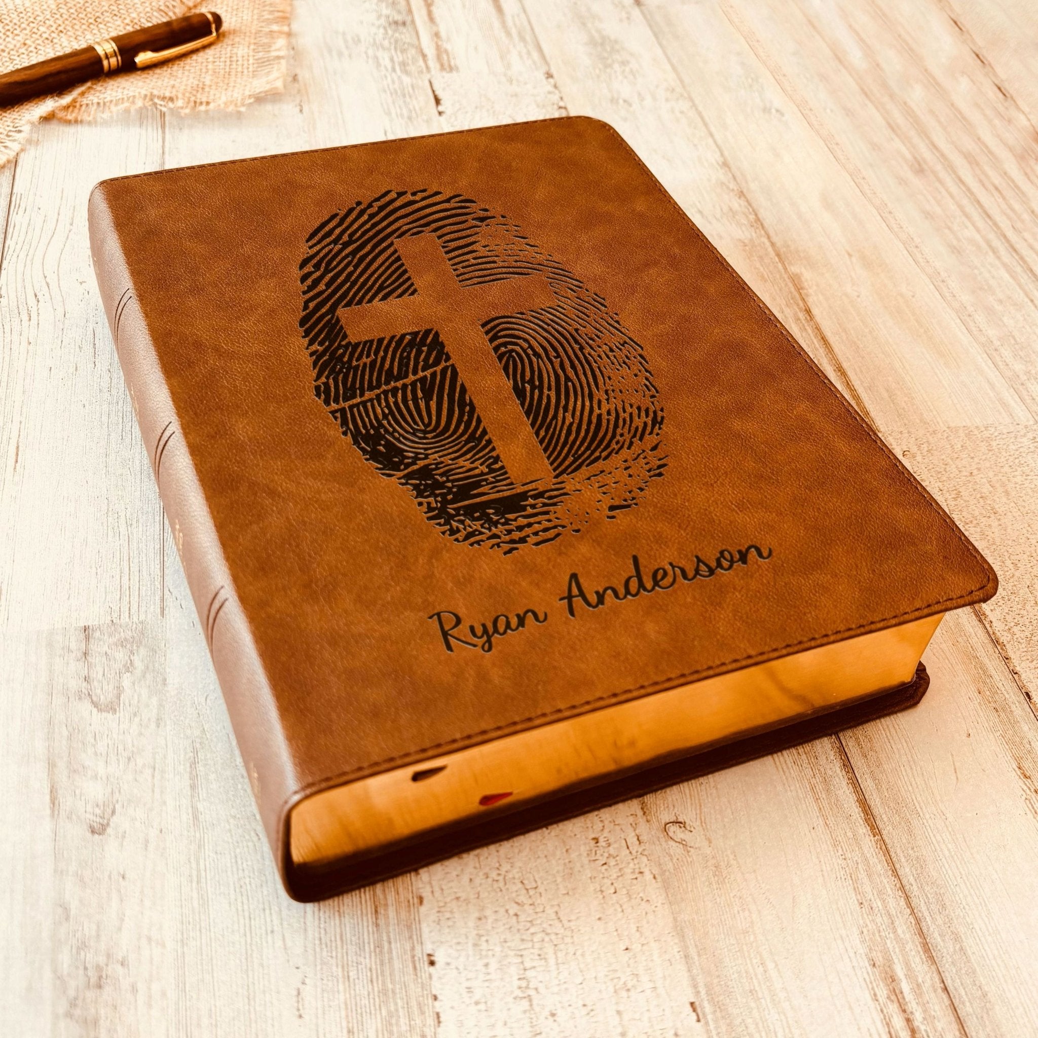 Personalized CSB Bible, Custom Fingerprint & Cross Design with Name Engraved, Wide - Margin Bible, Gift for Baptism, Wedding, Confirmation - Religious Books - Aylev