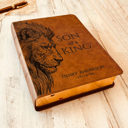 Personalized CSB Wide - Margin Bible, Son of a King Lion Design, Custom Engraved Name, Christian Gift, Baptism Gift, Bible Gift for Him - Religious Books - Aylev