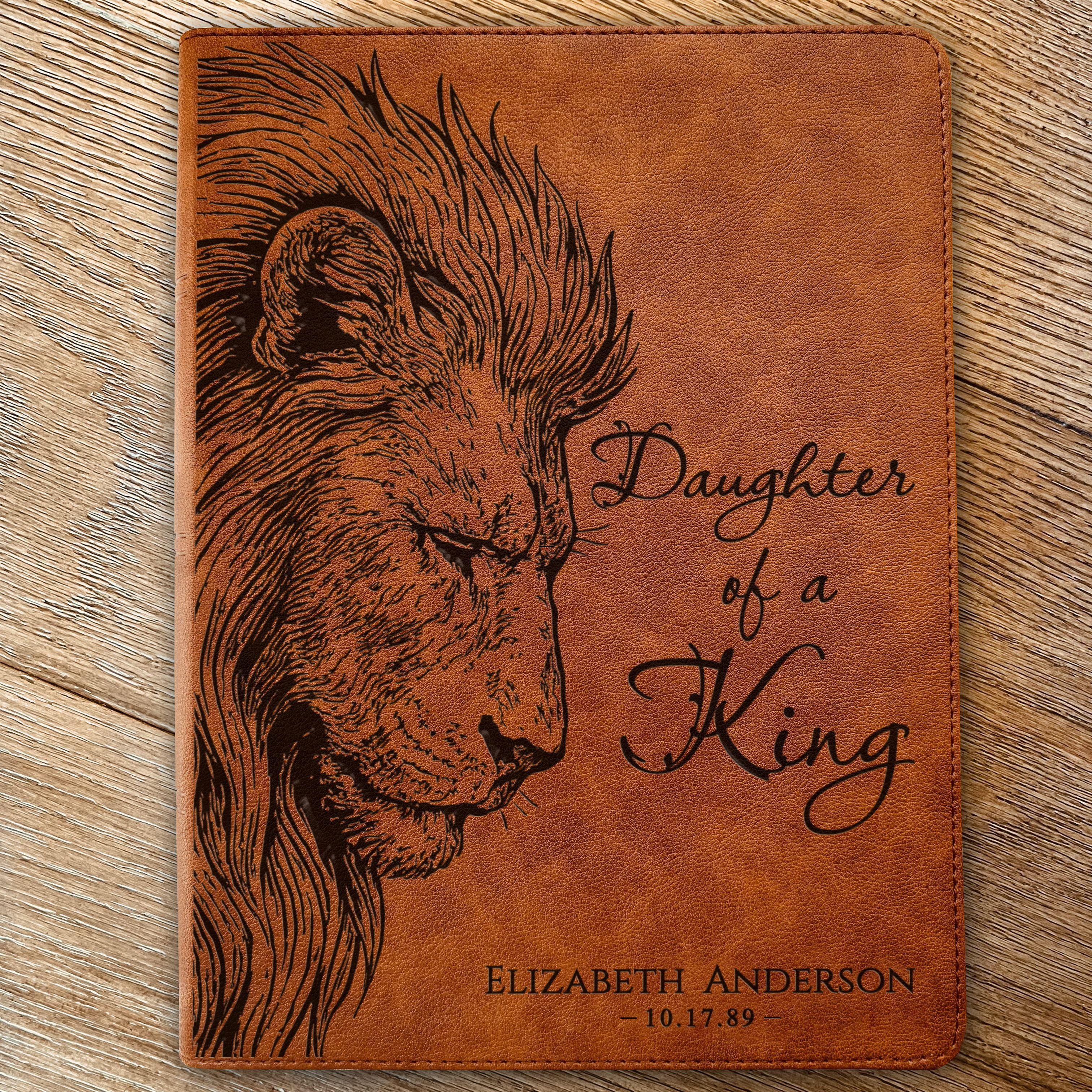 Personalized CSB Wide-Margin Bible, Daughter of a King Lion Design, Custom Engraved Name, Christian Gift, Baptism Gift, Bible Gift for Her