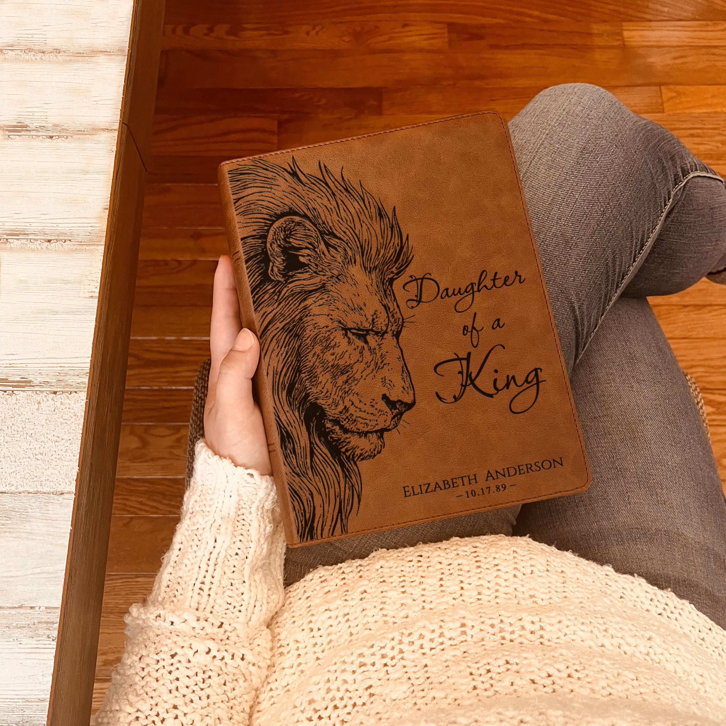 Personalized CSB Wide-Margin Bible, Daughter of a King Lion Design, Custom Engraved Name, Christian Gift, Baptism Gift, Bible Gift for Her