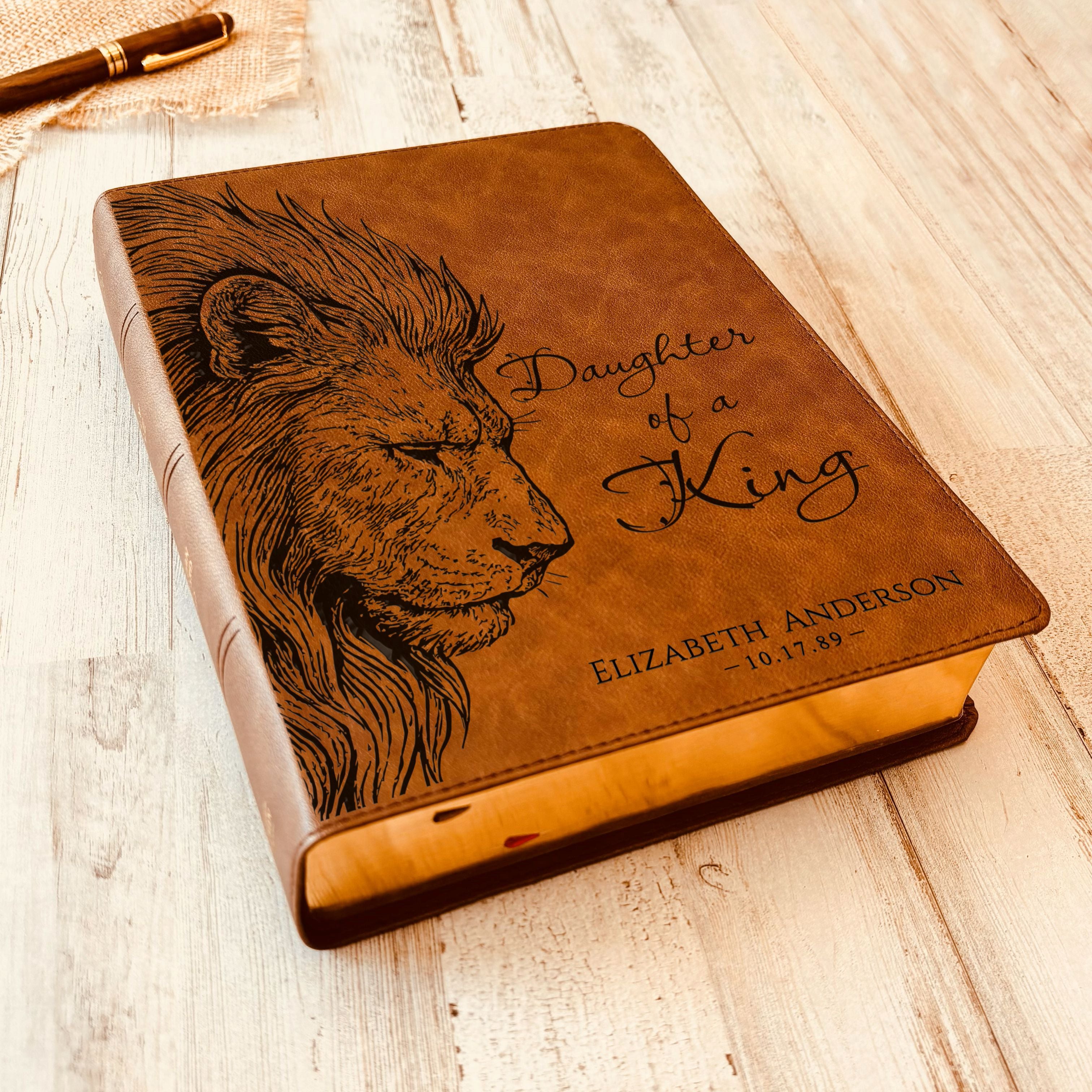 Personalized CSB Wide-Margin Bible, Daughter of a King Lion Design, Custom Engraved Name, Christian Gift, Baptism Gift, Bible Gift for Her