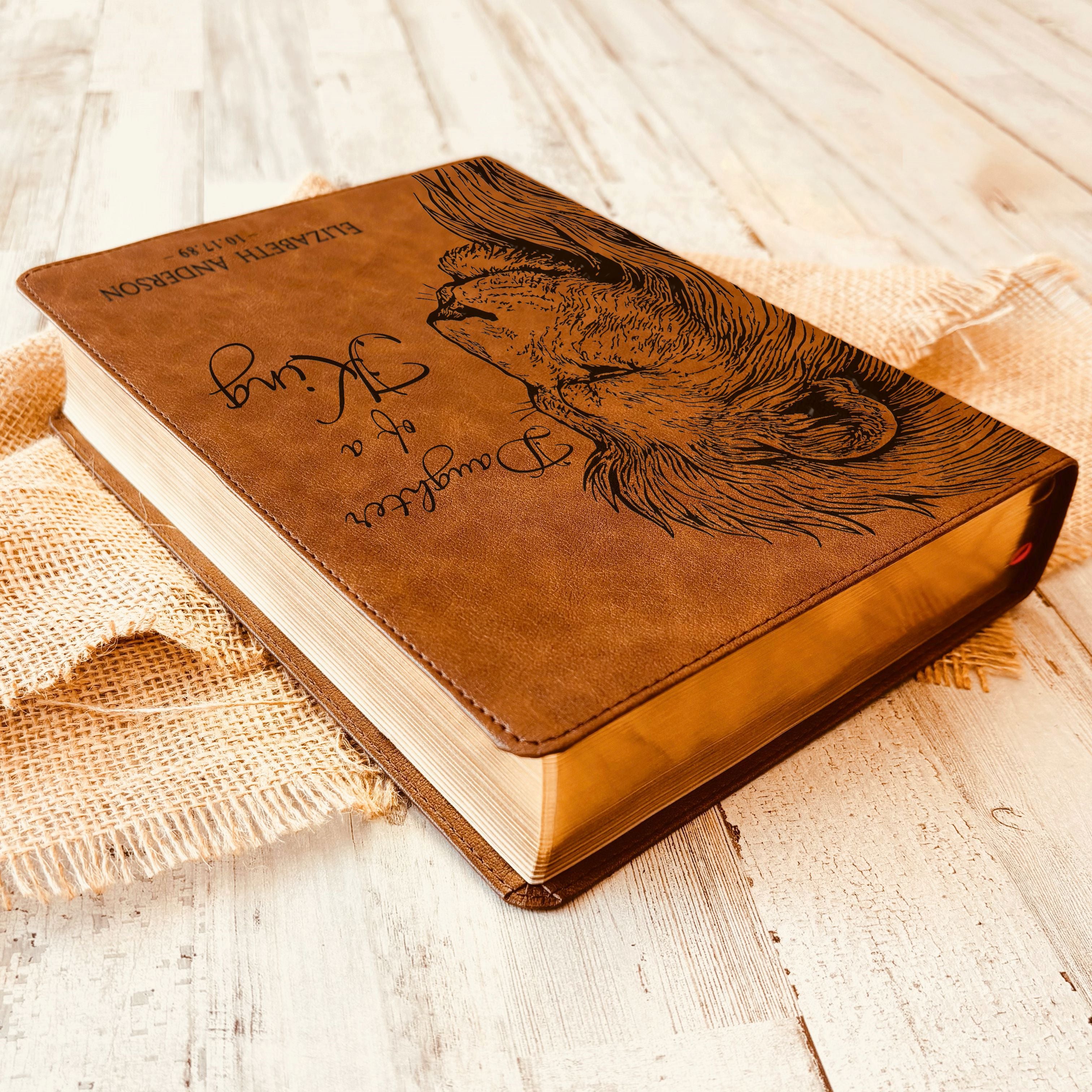 Personalized CSB Wide-Margin Bible, Daughter of a King Lion Design, Custom Engraved Name, Christian Gift, Baptism Gift, Bible Gift for Her