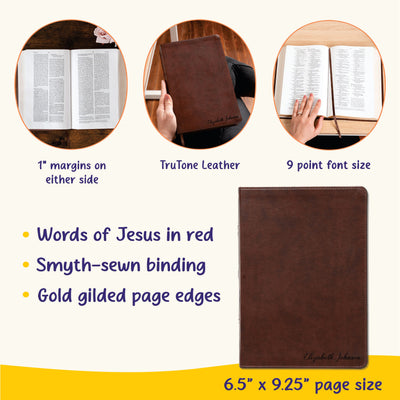 Personalized ESV Bible with Name Engraved, ESV Wide Margin Holy Bible, Custom Bible Engraved Name, English Standard Version Christian Gifts
