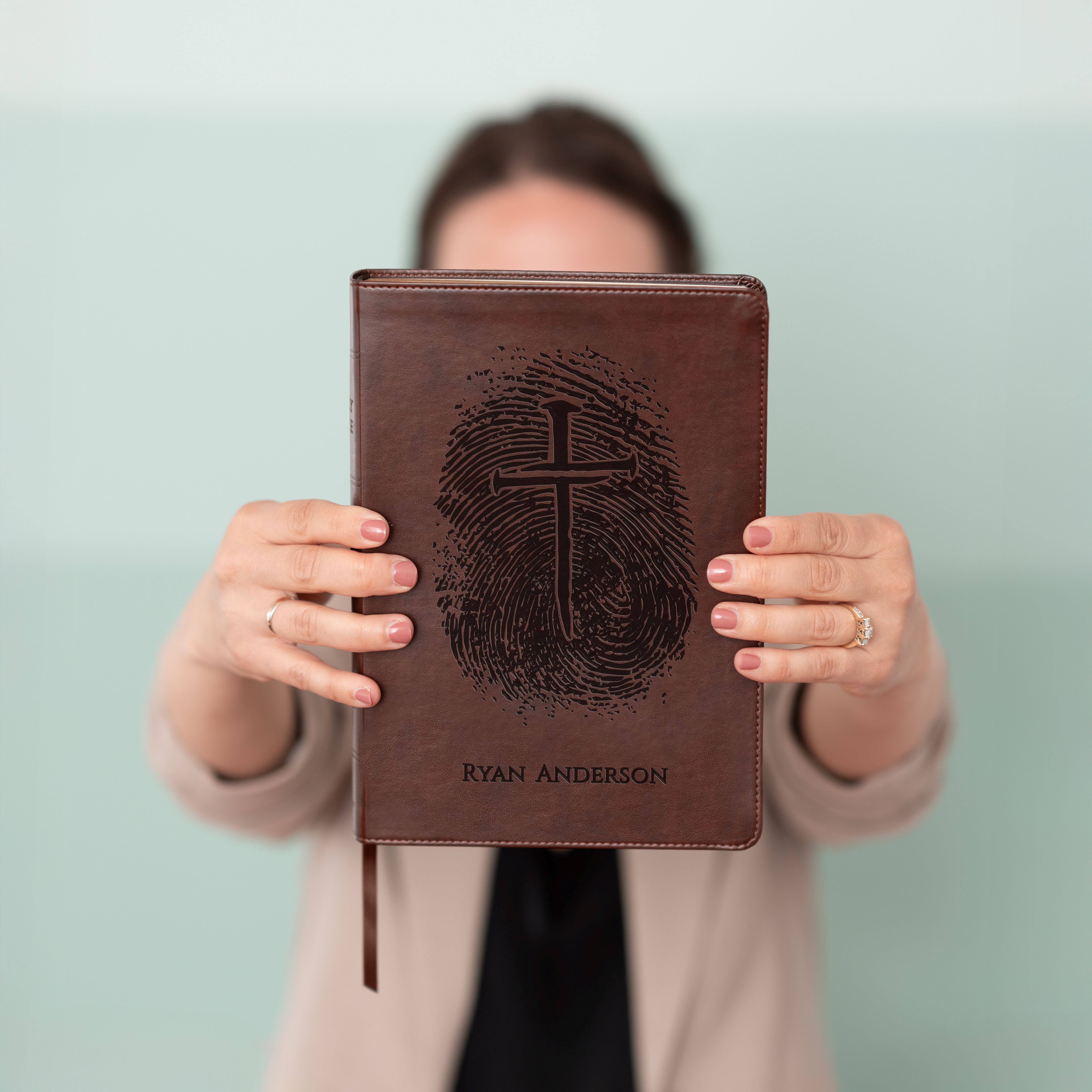 Personalized ESV Bible, Custom Engraved Fingerprint & Cross Bible with Name, ESV Wide Margin Bible, Gift for Baptism, Wedding, Confirmation