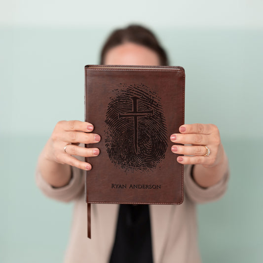 Personalized ESV Bible, Custom Engraved Fingerprint & Cross Bible with Name, ESV Wide Margin Bible, Gift for Baptism, Wedding, Confirmation