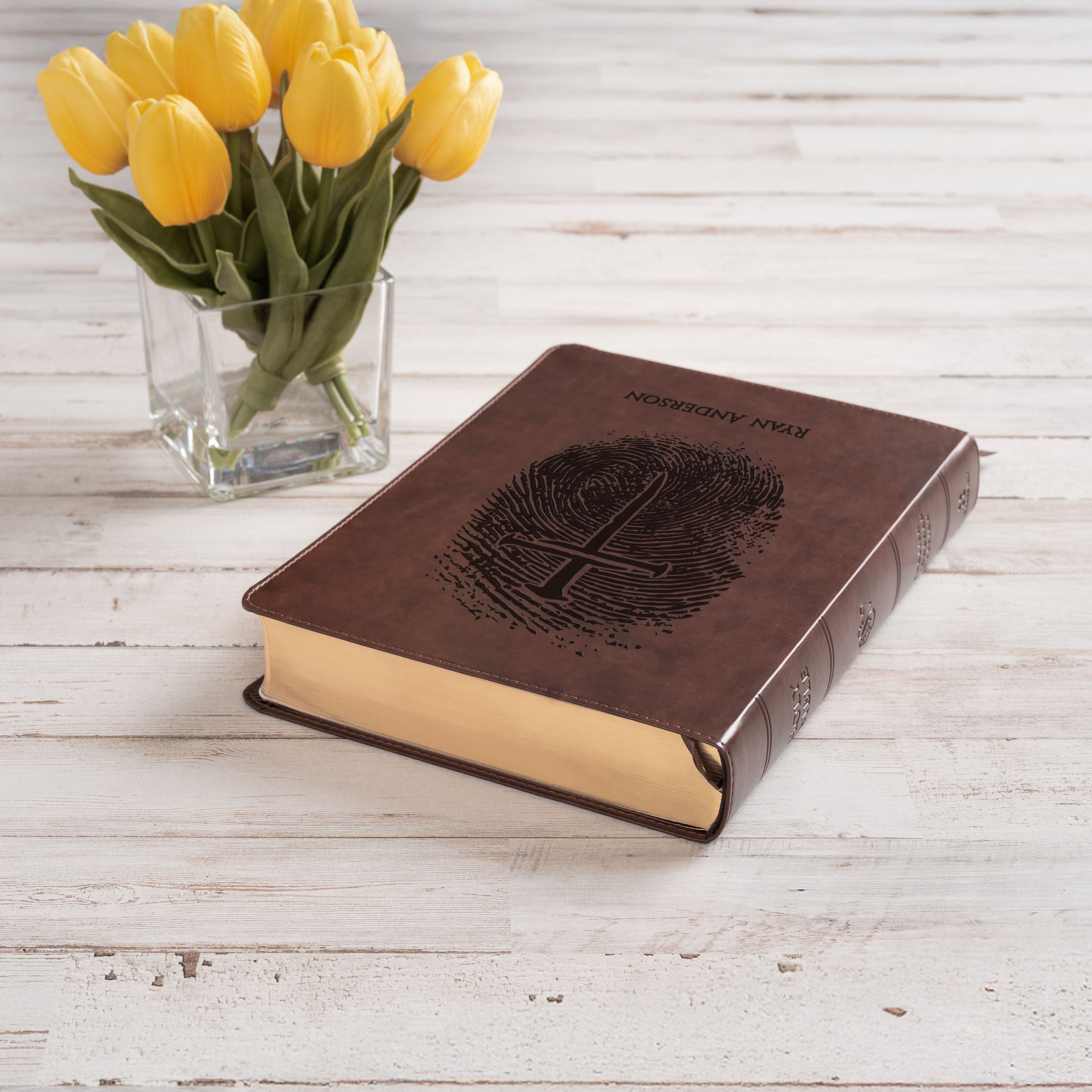 Personalized ESV Bible, Custom Engraved Fingerprint & Cross Bible with Name, ESV Wide Margin Bible, Gift for Baptism, Wedding, Confirmation