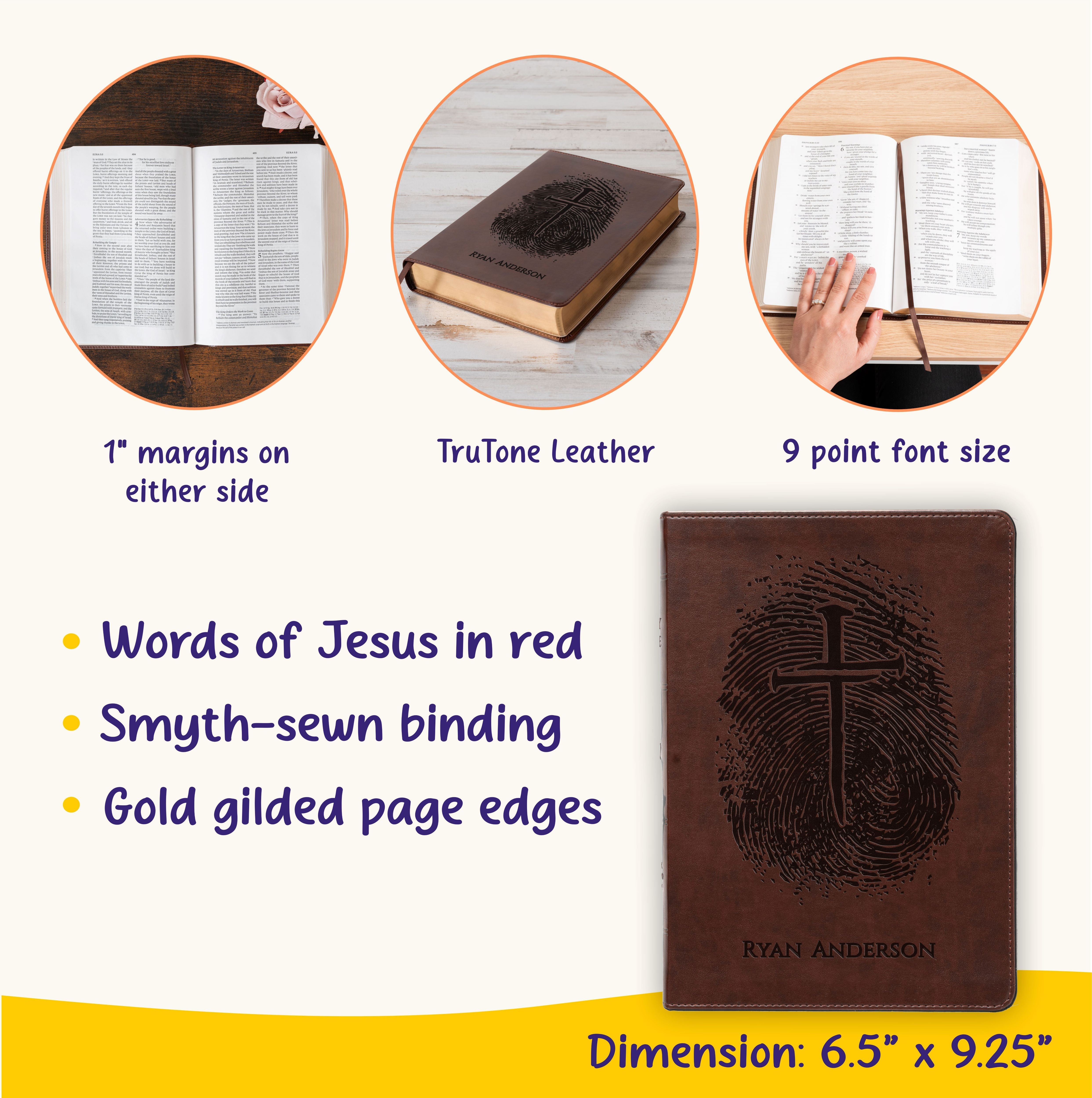 Personalized ESV Bible, Custom Engraved Fingerprint & Cross Bible with Name, ESV Wide Margin Bible, Gift for Baptism, Wedding, Confirmation