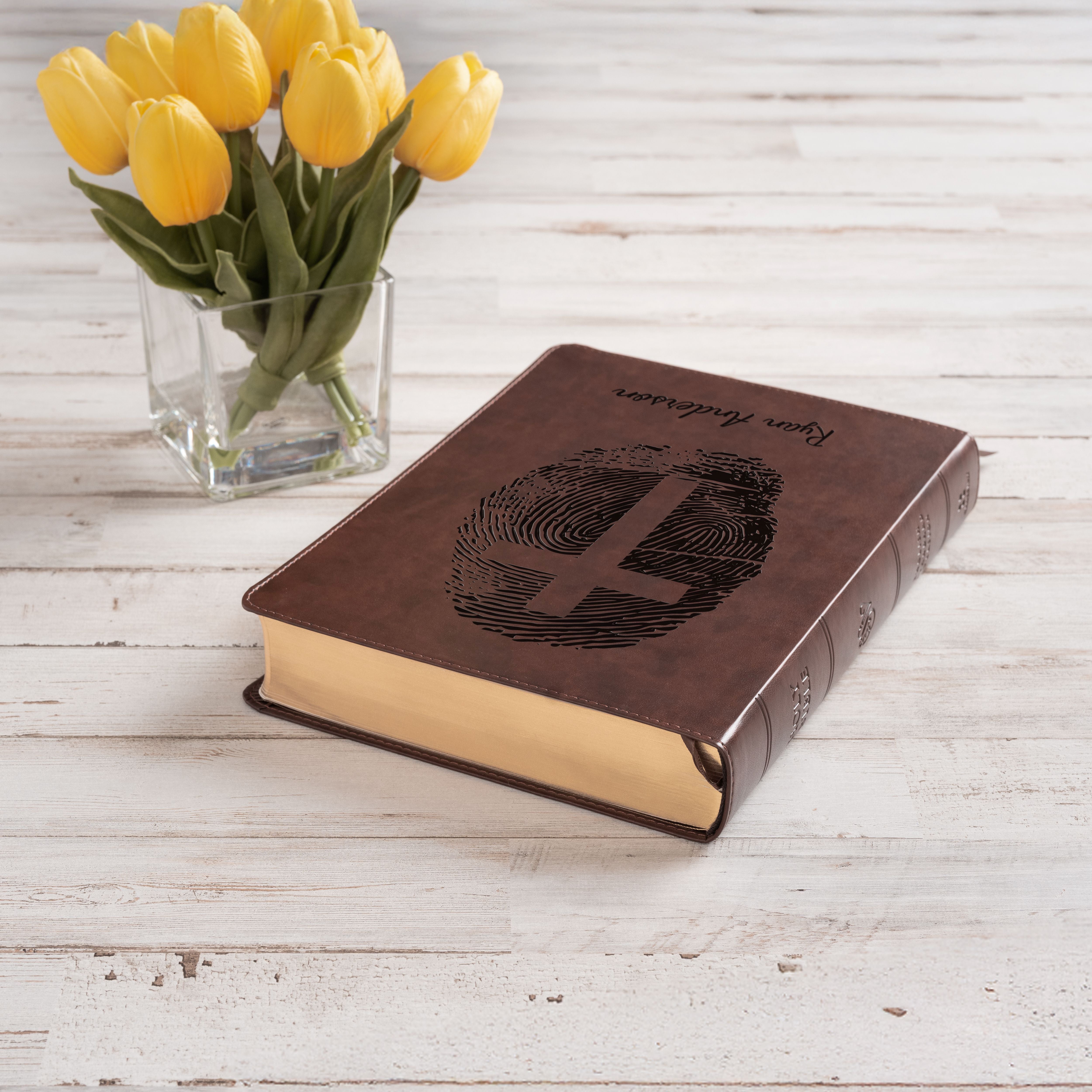 Personalized ESV Bible, Custom Engraved Fingerprint & Cross Bible with Name, ESV Wide Margin Bible, Gift for Baptism, Wedding, Confirmation