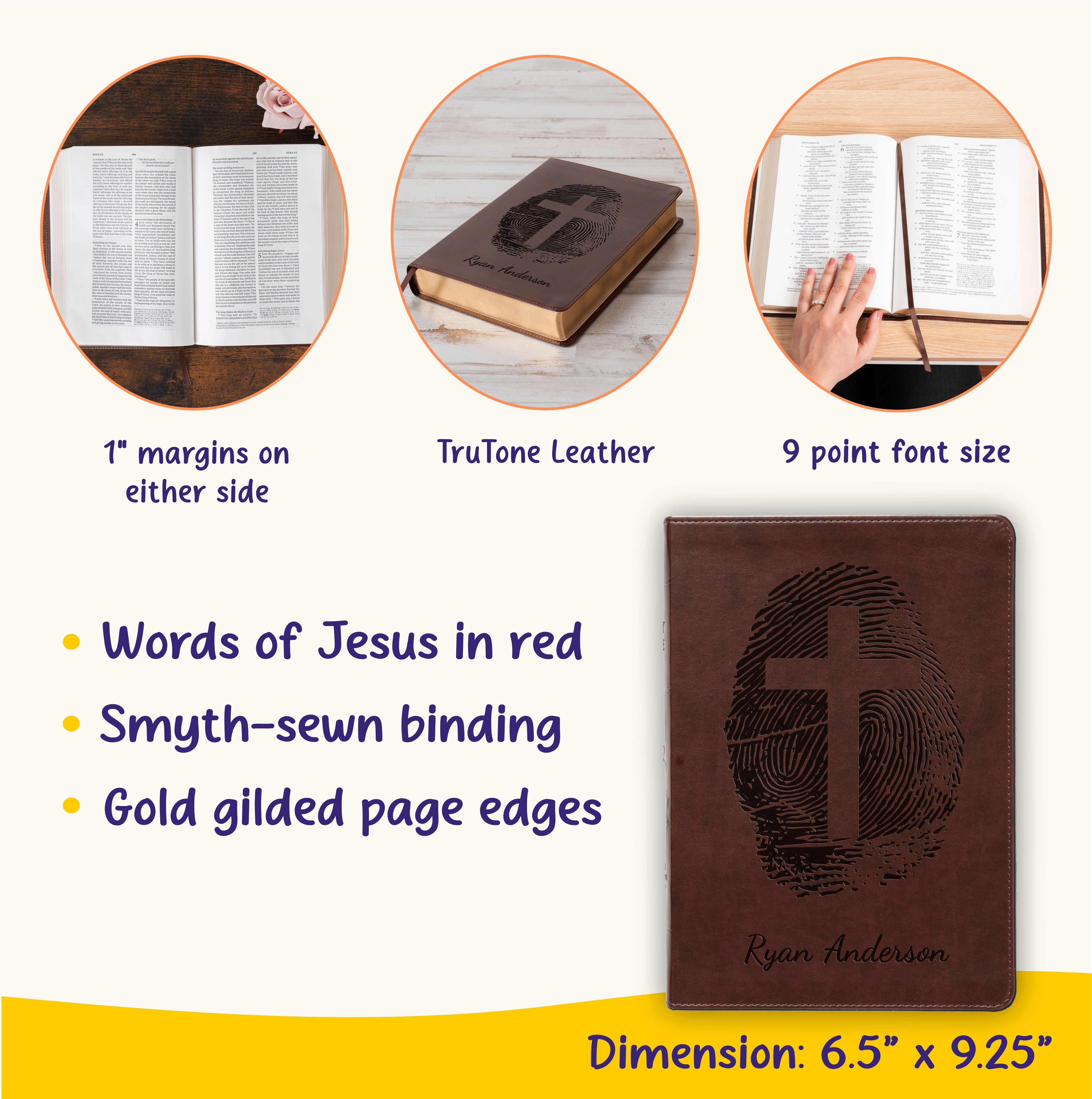 Personalized ESV Bible, Custom Engraved Fingerprint & Cross Bible with Name, ESV Wide Margin Bible, Gift for Baptism, Wedding, Confirmation