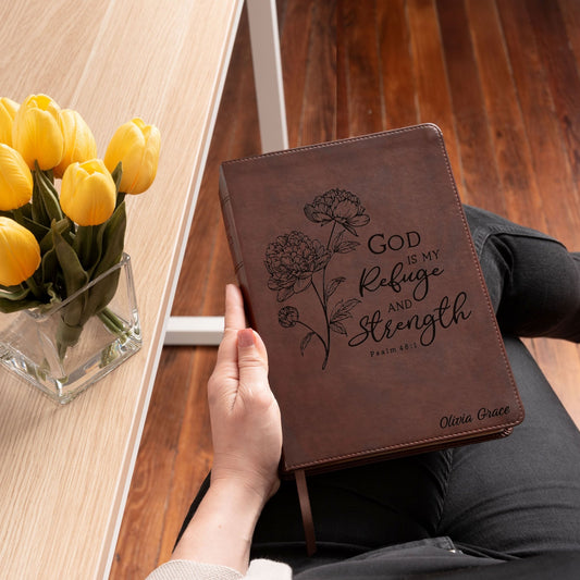 Personalized ESV Wide - Margin Bible, Reference Red Letter Edition, Floral Design, Custom Engraved Name, Christian & Baptism Gift for women - Religious Books - Aylev