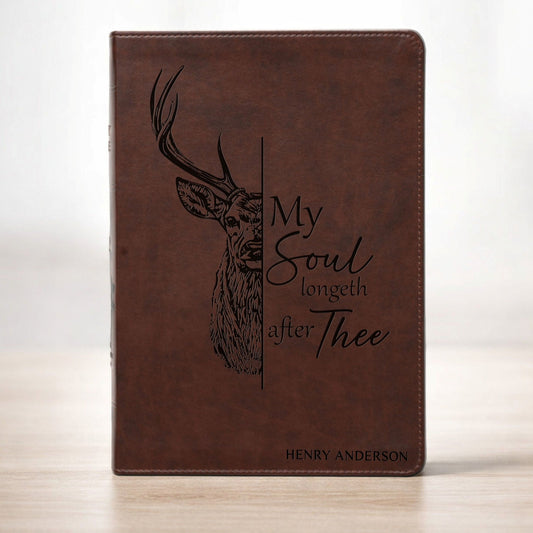 Personalized ESV Wide - Margin Bible, Reference Red Letter Edition, Buck Design, Custom Engraved Name, Christian Gift for men, Baptism Gift - Religious Books - Aylev