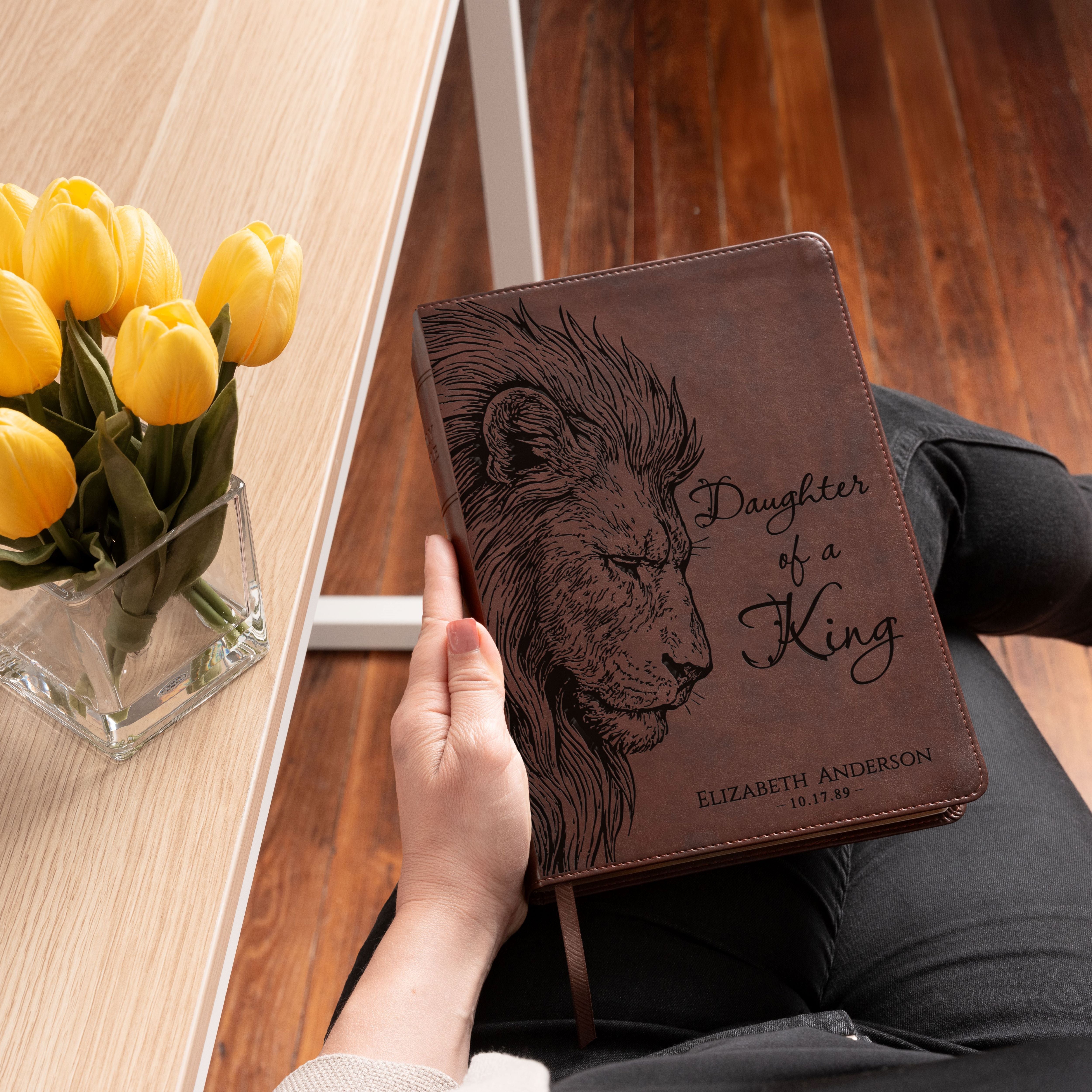 Personalized ESV Wide-Margin Bible, Daughter of a King Lion Design, Custom Engraved Name, Christian Gift, Baptism Gift, Bible Gift for Her