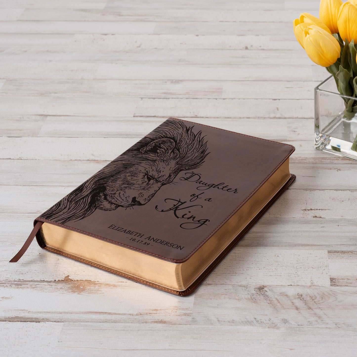 Personalized ESV Wide-Margin Bible, Daughter of a King Lion Design, Custom Engraved Name, Christian Gift, Baptism Gift, Bible Gift for Her