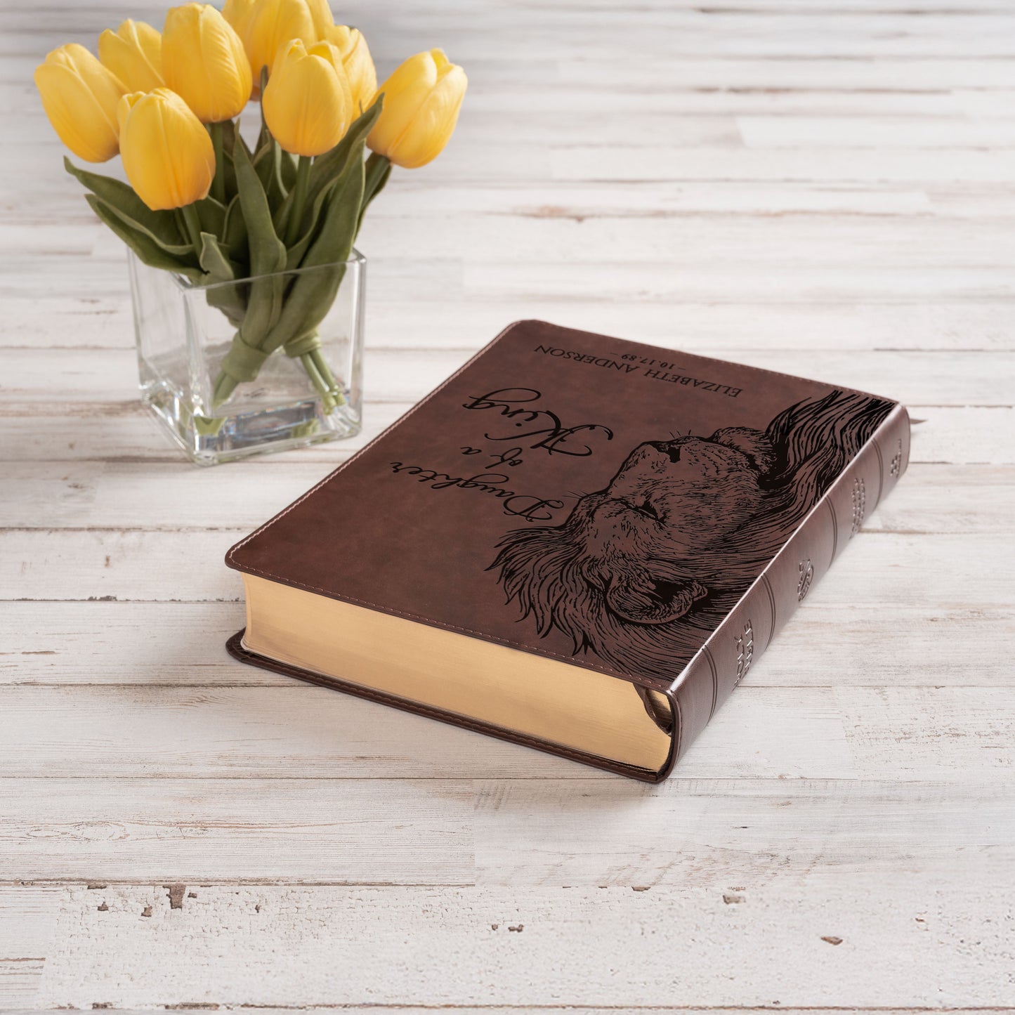 Personalized ESV Wide-Margin Bible, Daughter of a King Lion Design, Custom Engraved Name, Christian Gift, Baptism Gift, Bible Gift for Her