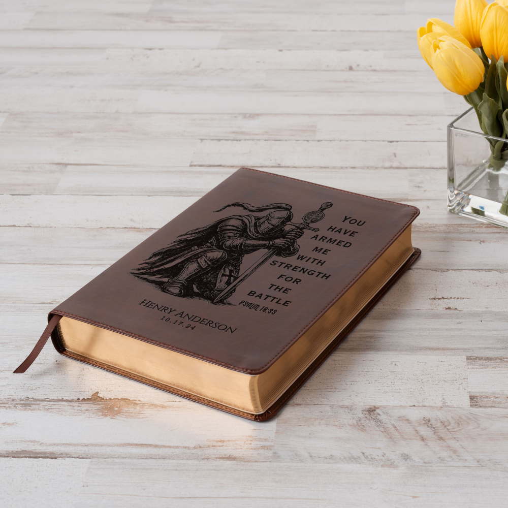 Personalized Bible for Men, ESV Wide Margin, Customized Bible Engraved Name, Knight Warrior Design, Christian Gift, Bible Gifts for Him