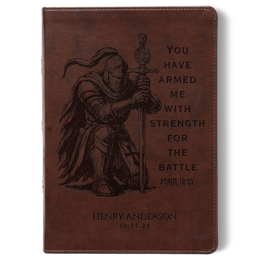 Personalized Bible for Men, ESV Wide Margin, Customized Bible Engraved Name, Knight Warrior Design, Christian Gift, Bible Gifts for Him