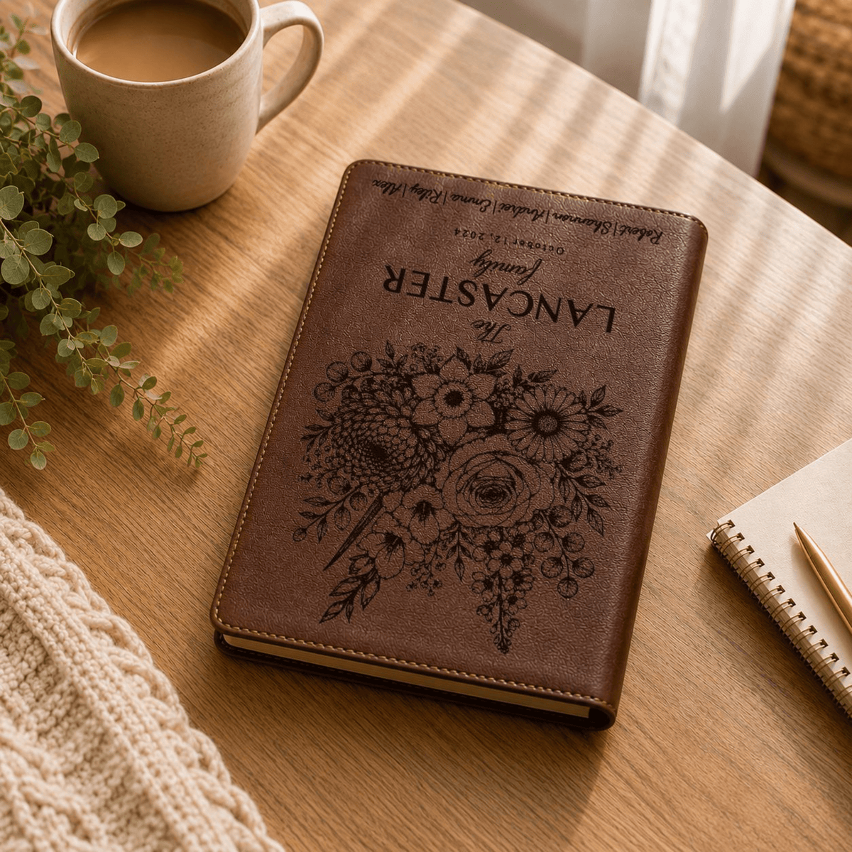 Personalized NLT Family Bible, Custom Engraved Name, Birth Month Flower Bouquet, Large Print Red Letter Bible, Wedding Christian Gift - Religious Books - Aylev