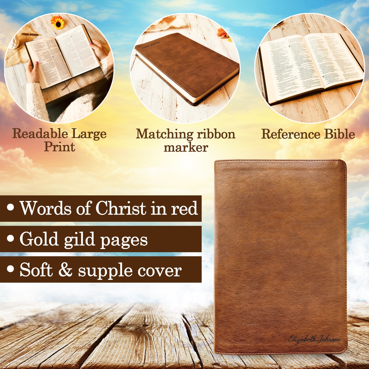 Personalized NLT Bible with Name Engraved, NLT Large Print Holy Bible, Custom Bible Engraved Name, New Living Translation Christian Gifts - Religious Books - Aylev
