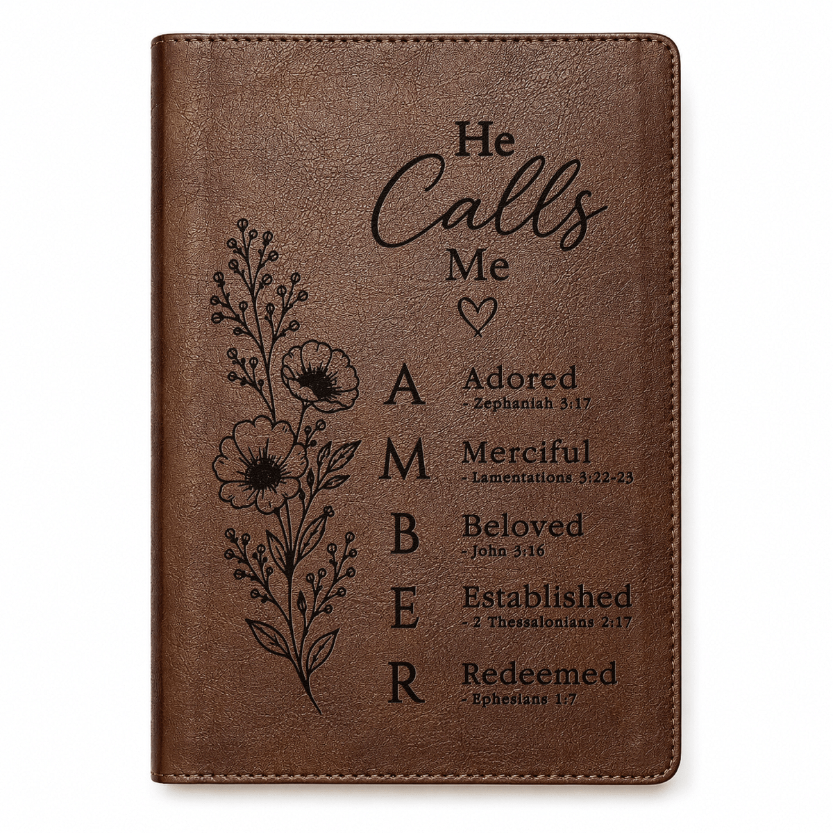 Personalized NLT Large Print Bible, Red Letter, Custom Engraved Acrostic Name with Verse Reference, He Calls Me Floral Design, Gift for Her - Religious Books - Aylev