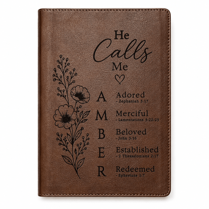 Personalized NLT Large Print Bible, Red Letter, Custom Engraved Acrostic Name with Verse Reference, He Calls Me Floral Design, Gift for Her - Religious Books - Aylev