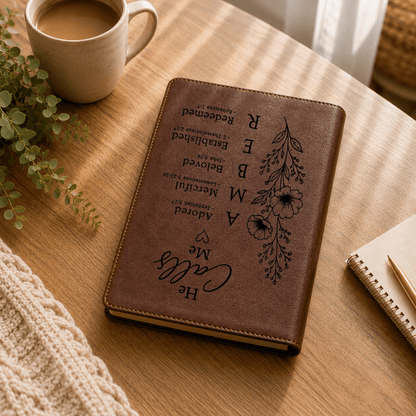 Personalized NLT Large Print Bible, Red Letter, Custom Engraved Acrostic Name with Verse Reference, He Calls Me Floral Design, Gift for Her - Religious Books - Aylev