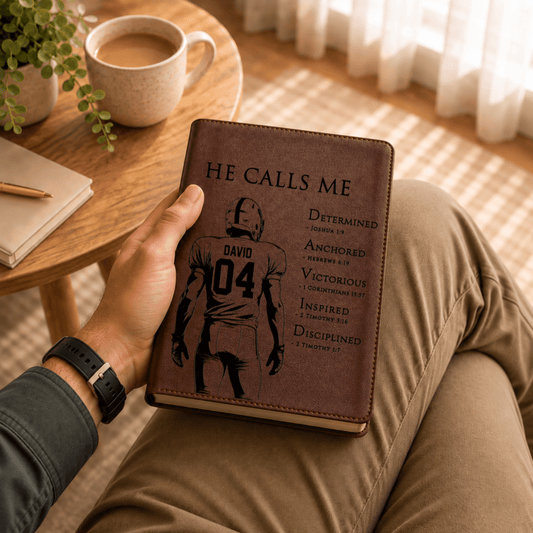 Personalized NLT Large Print Bible, Custom Engraved Acrostic Name with Verse Reference, Christian Sports Gift for Football Players - Religious Books - Aylev