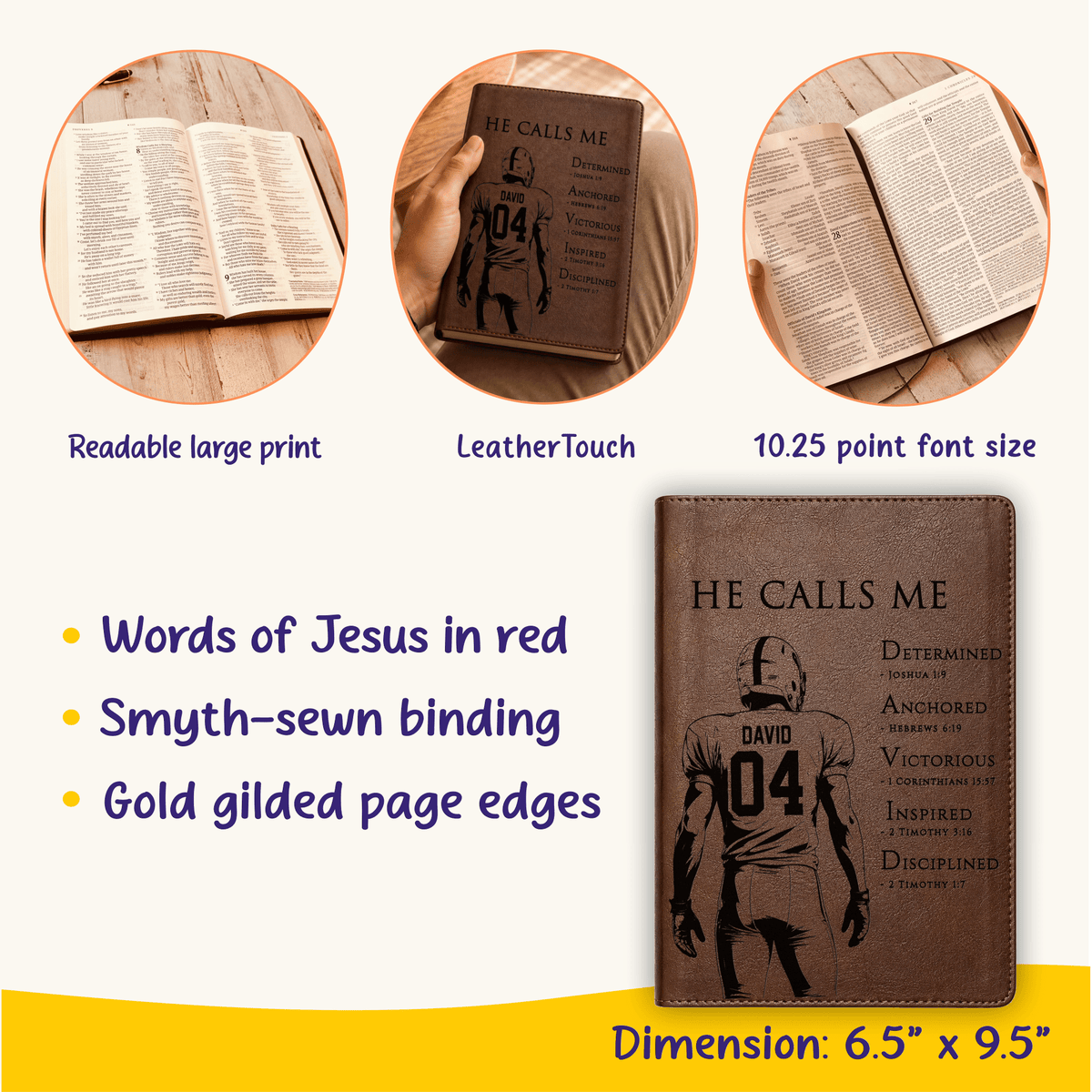 Personalized NLT Large Print Bible, Custom Engraved Acrostic Name with Verse Reference, Christian Sports Gift for Football Players - Religious Books - Aylev