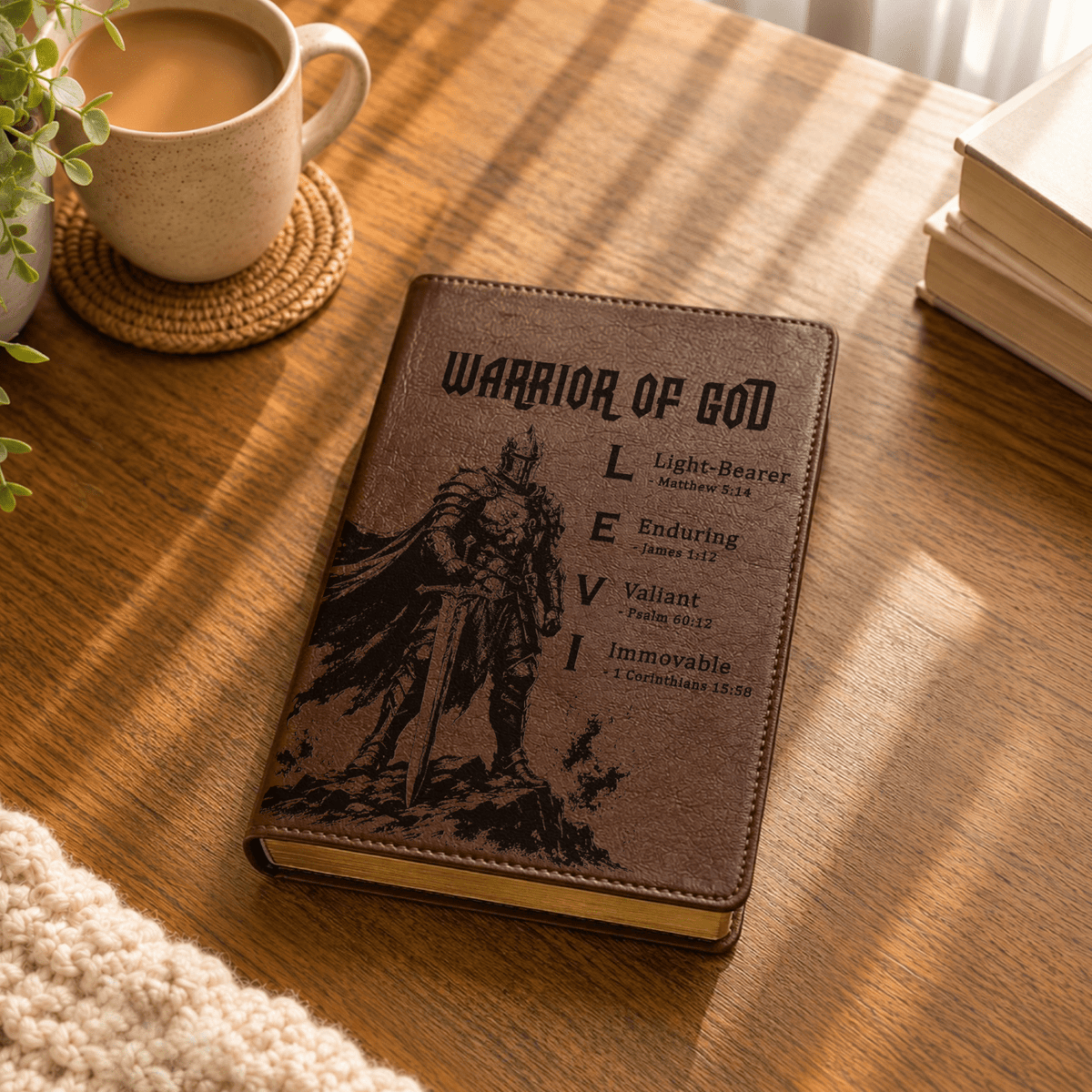 Personalized NLT Large Print Bible, Custom Engraved Acrostic Name with Verse Reference, Warrior of God Design, Gift for Him - Religious Books - Aylev