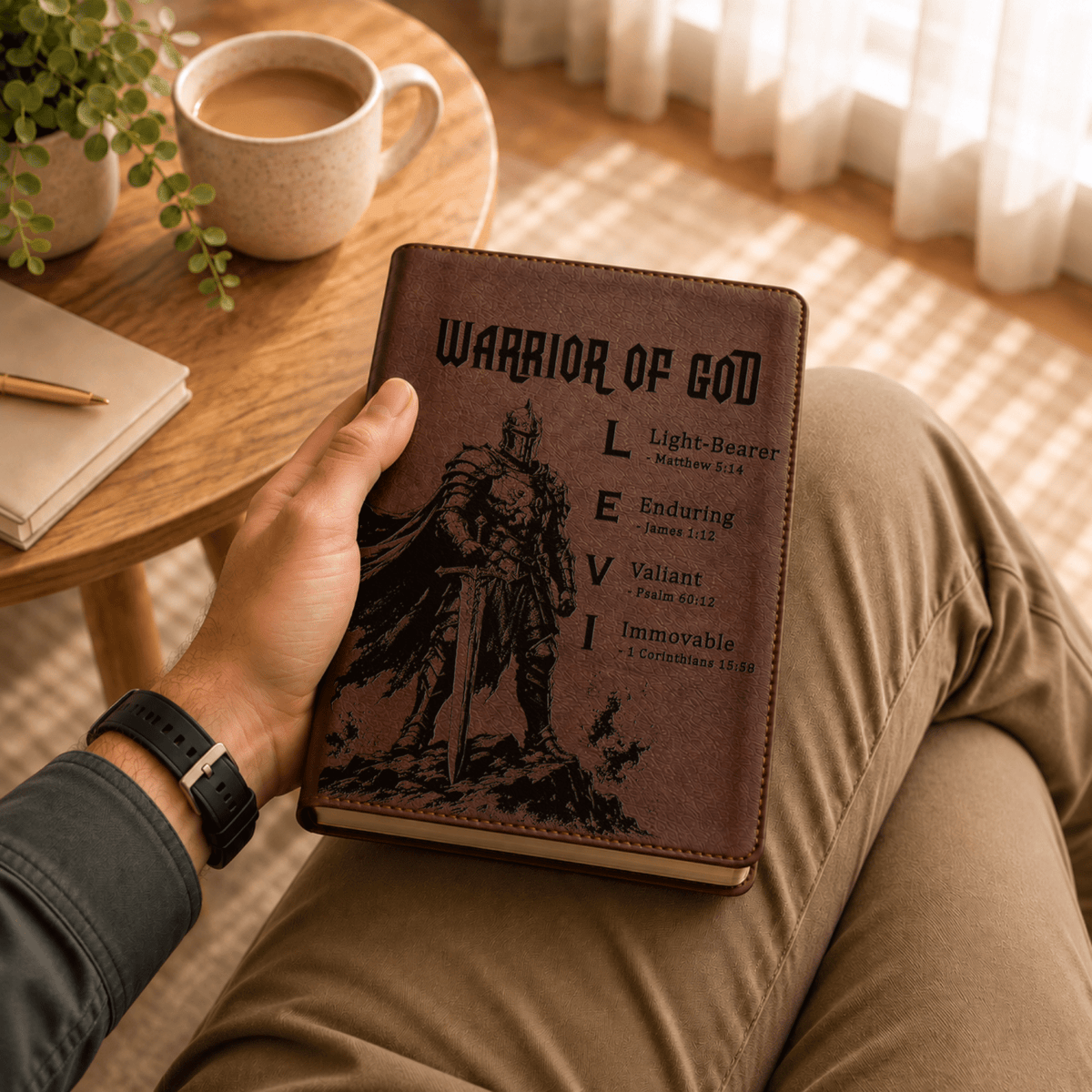 Personalized NLT Large Print Bible, Custom Engraved Acrostic Name with Verse Reference, Warrior of God Design, Gift for Him - Religious Books - Aylev