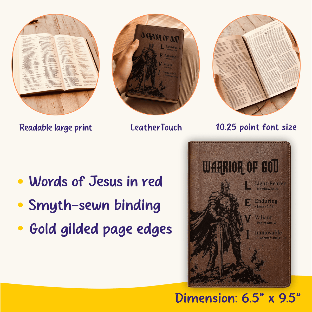 Personalized NLT Large Print Bible, Custom Engraved Acrostic Name with Verse Reference, Warrior of God Design, Gift for Him - Religious Books - Aylev