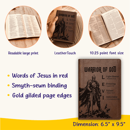 Personalized NLT Large Print Bible, Custom Engraved Acrostic Name with Verse Reference, Warrior of God Design, Gift for Him - Religious Books - Aylev