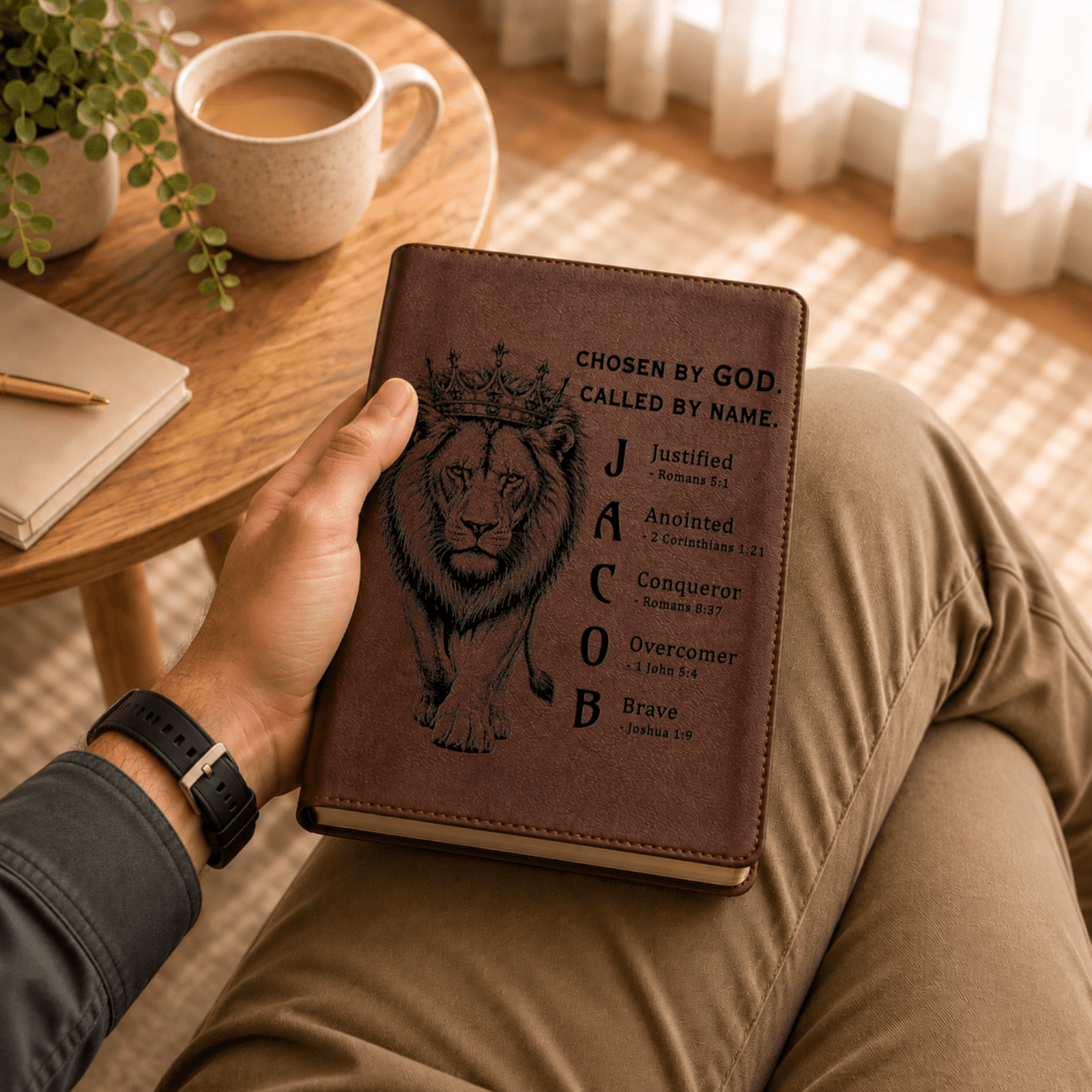 Personalized NLT Large Print Bible, Custom Engraved Acrostic Name with Verse Reference, Lion Design, Gift for Him - Religious Books - Aylev
