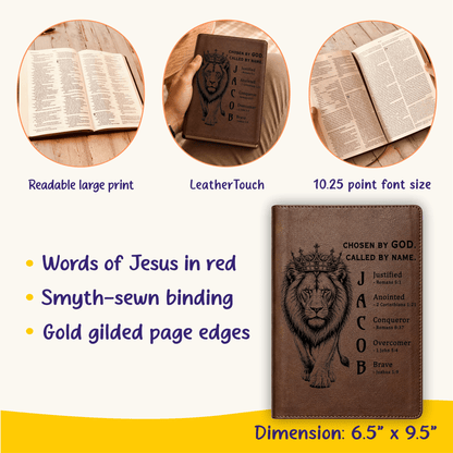 Personalized NLT Large Print Bible, Custom Engraved Acrostic Name with Verse Reference, Lion Design, Gift for Him - Religious Books - Aylev