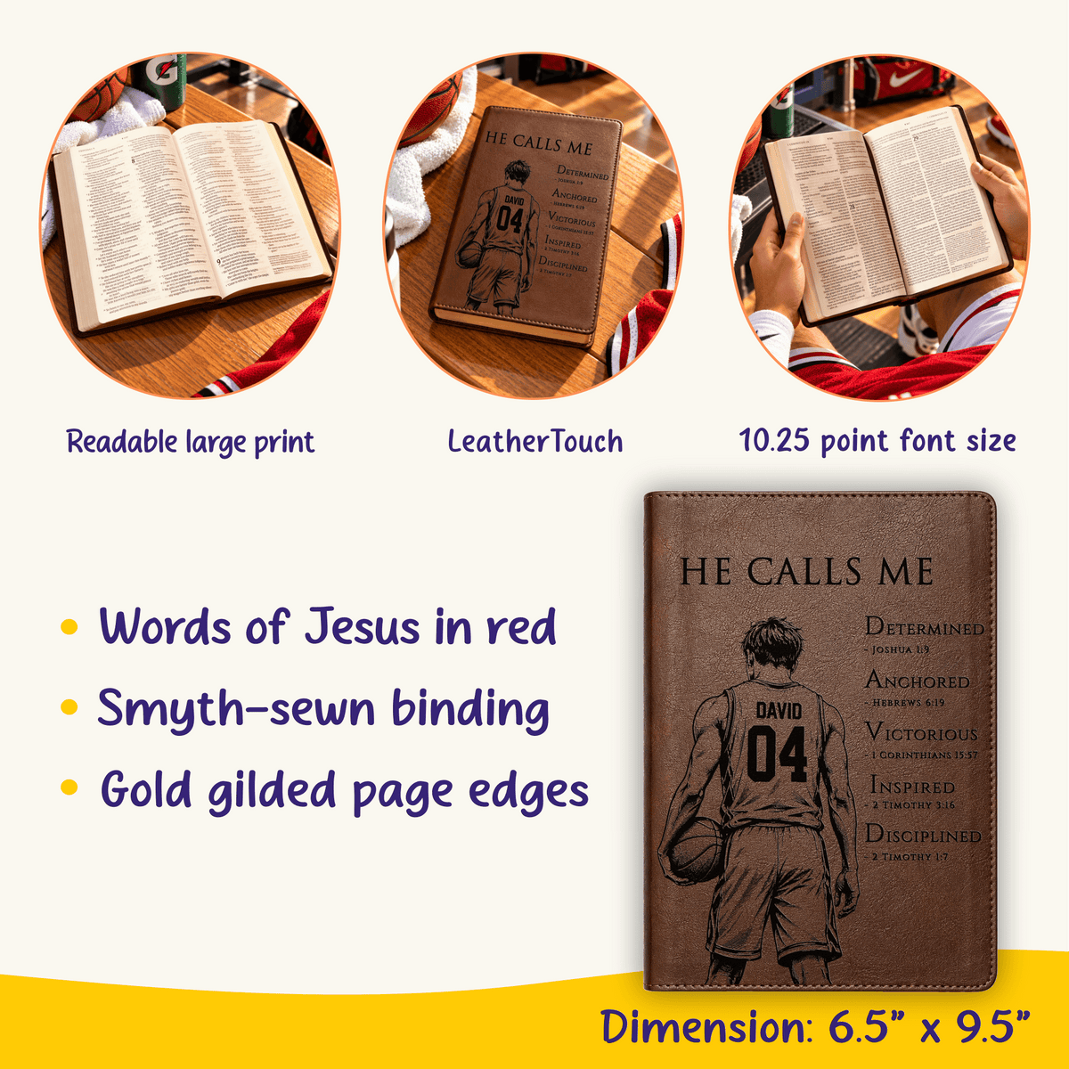 Personalized NLT Large Print Bible, Custom Engraved Acrostic Name with Verse Reference, Christian Sports Gift for Basketball Players - Religious Books - Aylev