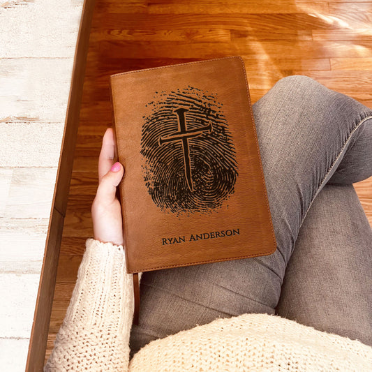 Personalized NLT Bible, Custom Engraved Fingerprints & Cross Bible with Name, NLT Large Print Bible, Gift for Baptism, Wedding, Confirmation