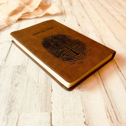 Personalized NLT Bible, Custom Engraved Fingerprints & Cross Bible with Name, NLT Large Print Bible, Gift for Baptism, Wedding, Confirmation - Religious Books - Aylev