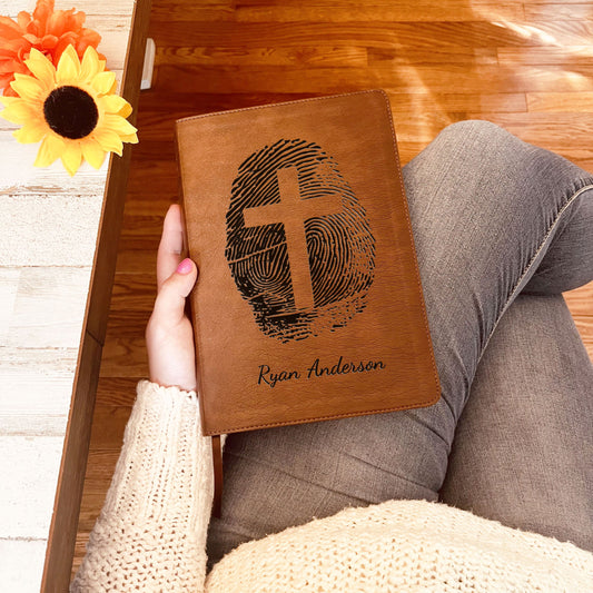 Personalized NLT Bible, Custom Engraved Fingerprints & Cross Bible with Name, NLT Large Print Bible, Gift for Baptism, Wedding, Confirmation