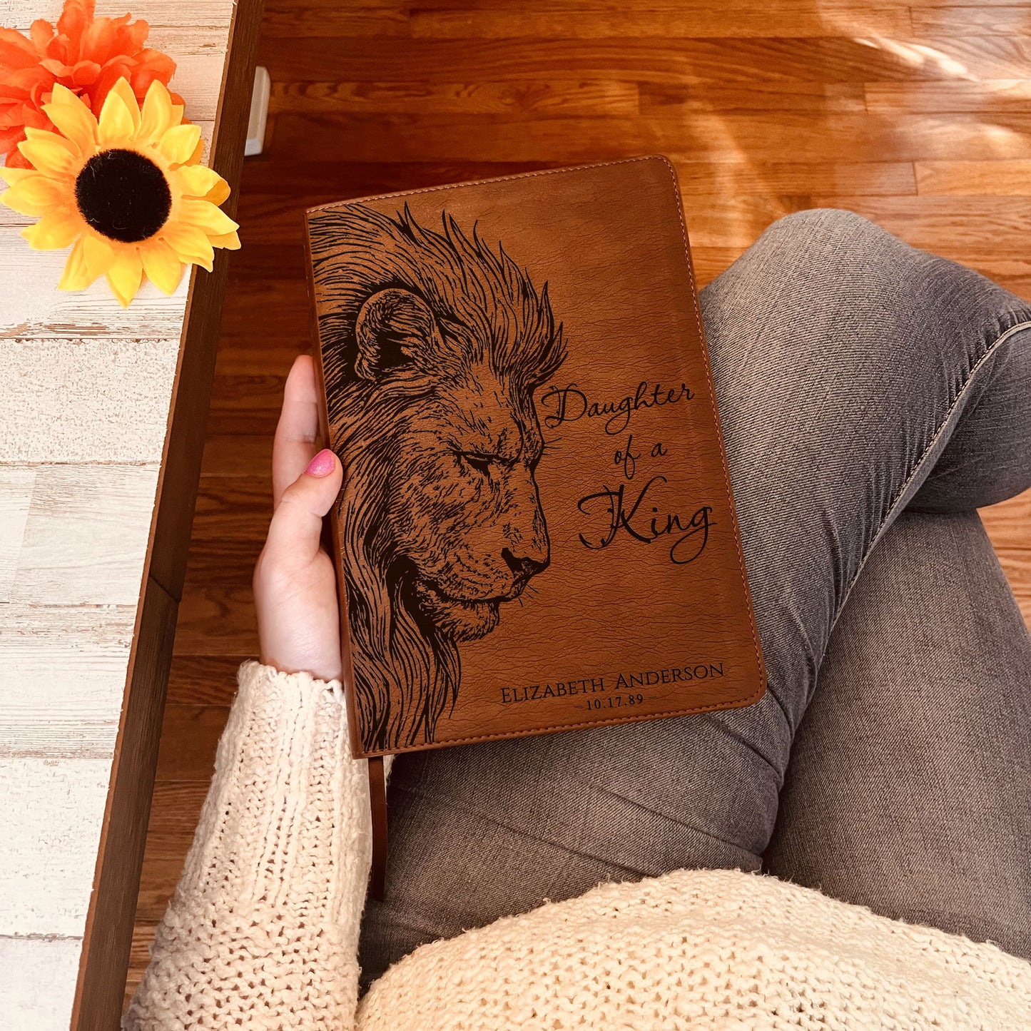 Personalized NLT Reference Bible, Daughter of a King Lion Design, Custom Engraved Name, Christian Gift, Baptism Gift, Bible Gift for Her