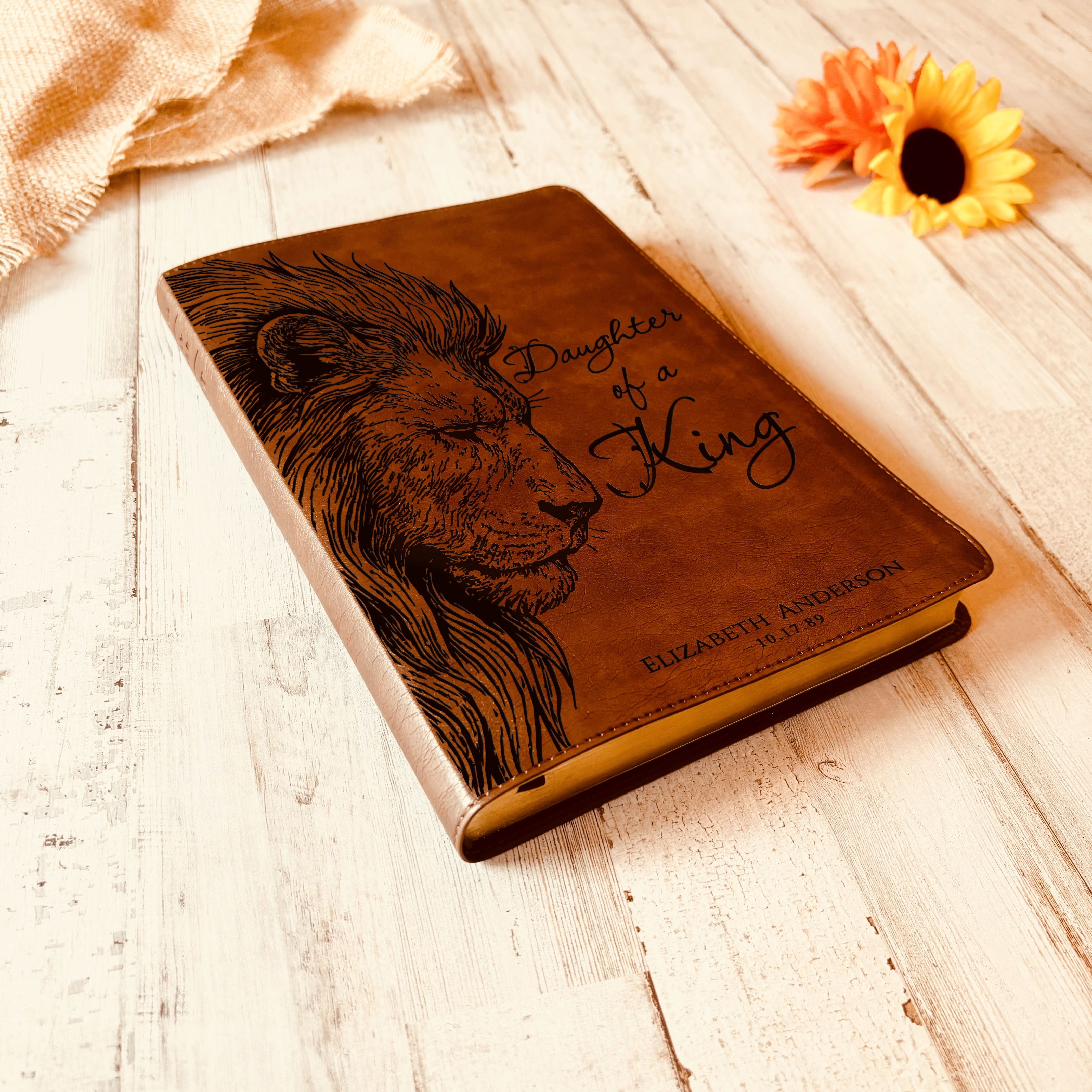 Personalized NLT Reference Bible, Daughter of a King Lion Design, Custom Engraved Name, Christian Gift, Baptism Gift, Bible Gift for Her